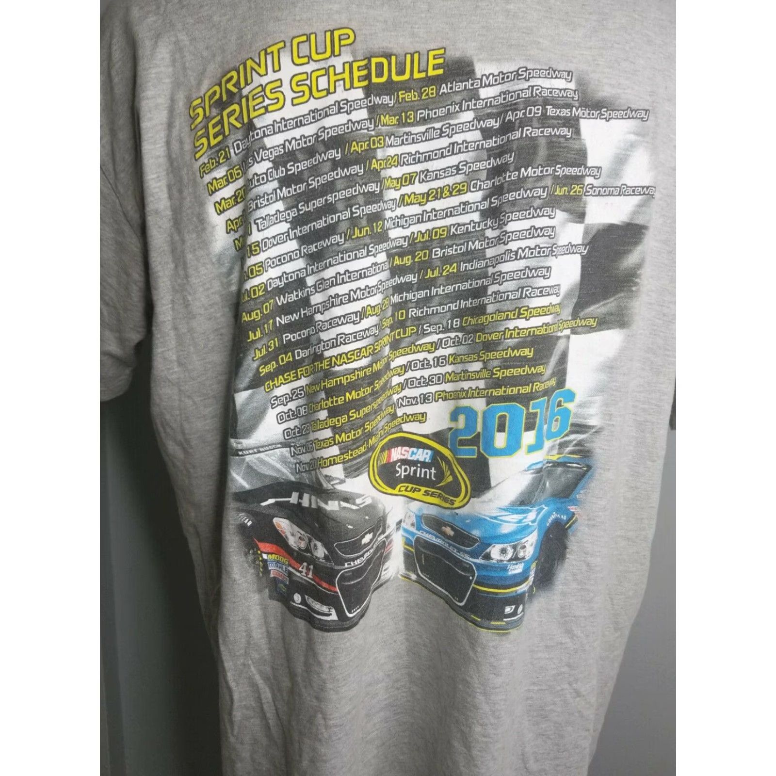 NASCAR Mens 2XL NASCAR Sprint Cup Series T Shirt Gray All Over Print Schedule Shirt Mens 2XL Gray NASCAR Schedule 2016 T Shirt Size US XXL / EU 58 / 5 - 4 Thumbnail