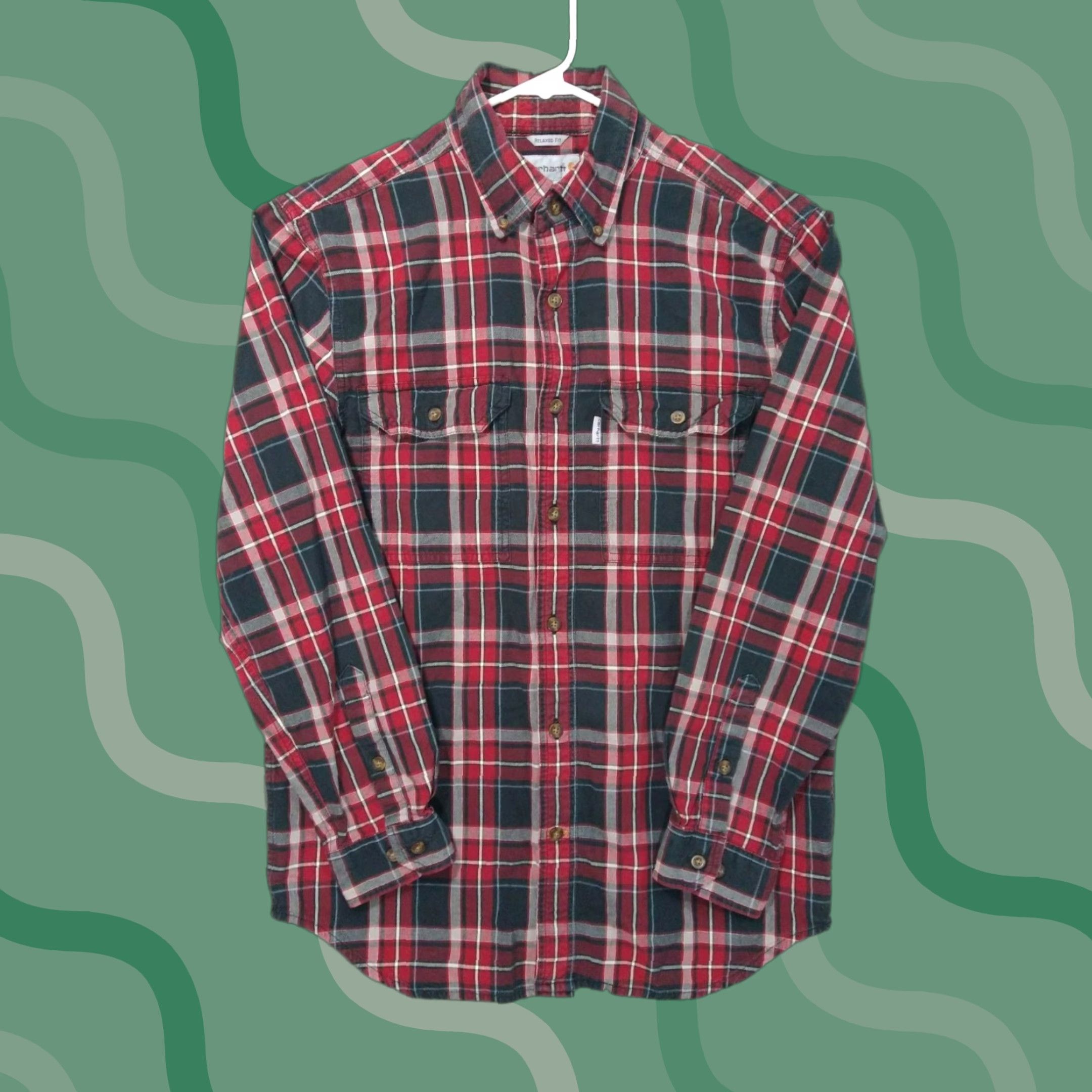 Carhartt Carhartt Shirt Mens Medium Black Red Plaid Relaxed Fit Long Sleeve Button Down Shirt - Carhartt Button-Up Casual Workwear Mens Size US M / EU 48-50 / 2 - 1 Thumbnail