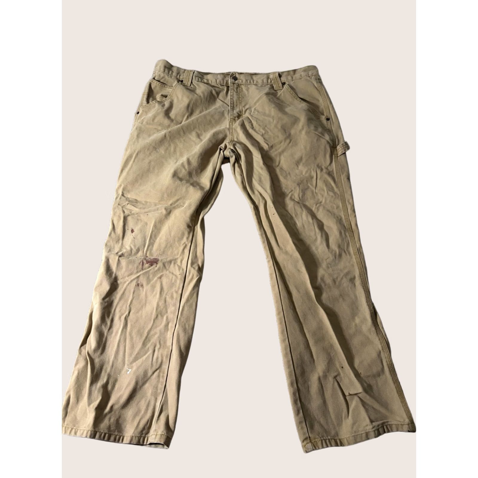 Vintage RK Brand Carpenter Pants Mens 42x32 Beige Canvas Relaxed Fit Utility Workwear Pants Size US 42 / EU 58 - 1 Thumbnail