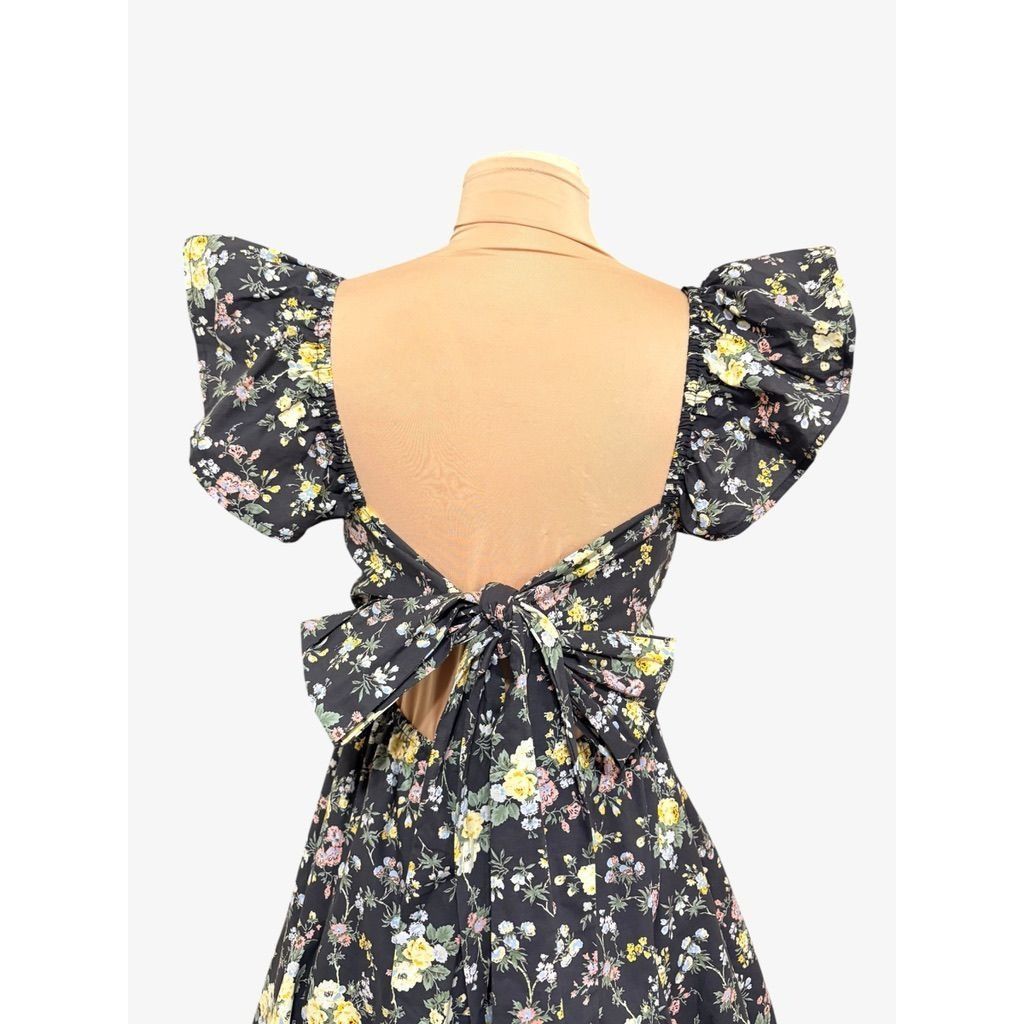 Other Mable Black Multi Floral Mini Dress S Ruffle Open Back Bow V Size S / US 4 / IT 40 - 8 Thumbnail