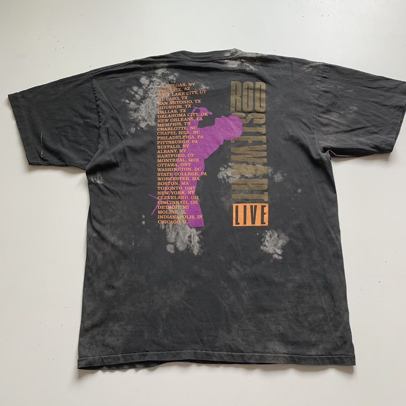 Band Tees Vintage 90s Rod Stewart Tour T Shirt XL Bleach Faded Black Size US XL / EU 56 / 4 - 3 Thumbnail