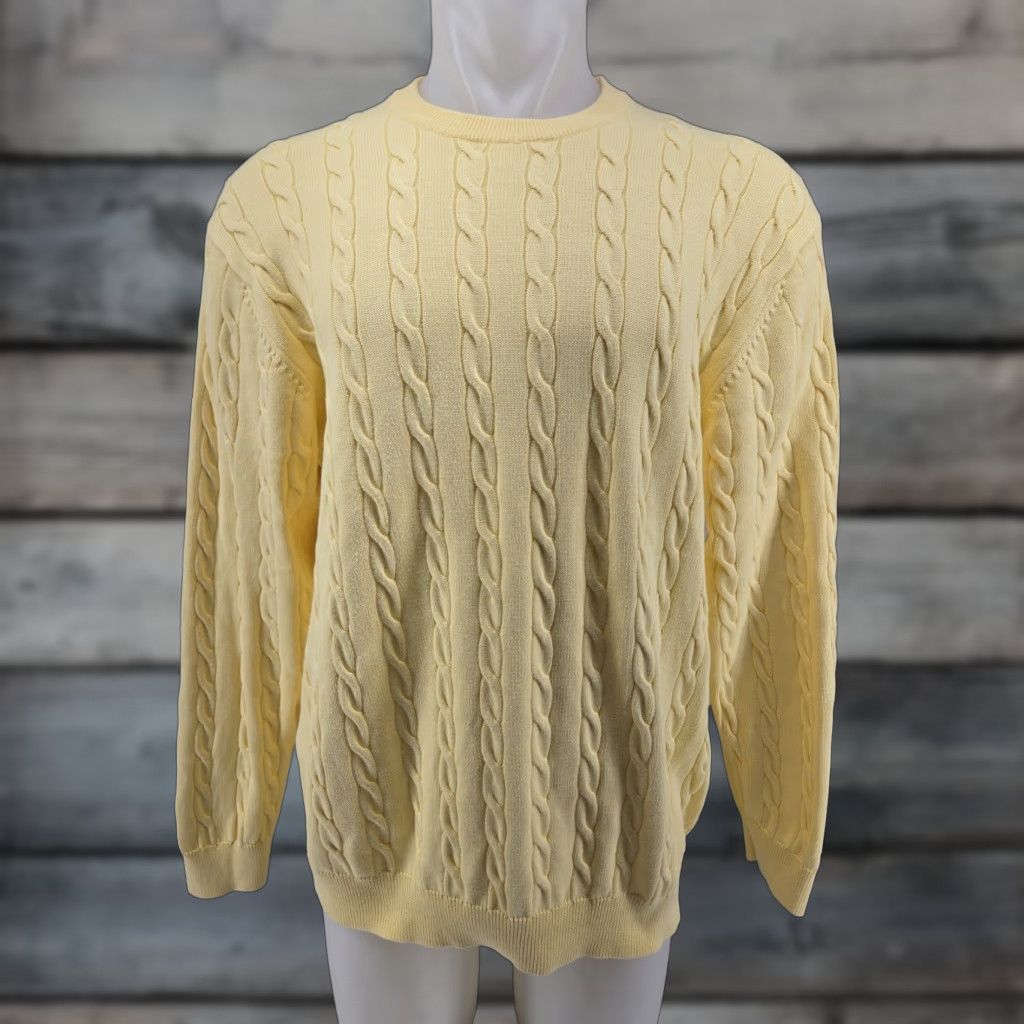 Vintage Duck Head Cable Knit Sweater Yellow Men’s XL Long Sleeve Crew Neck Pullover Size US XL / EU 56 / 4 - 1 Thumbnail