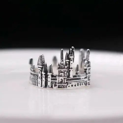 Homemade × Jewelry × Ring Of Fire City Castle Ring Modern Architecture Goth Jewelry Chrome Size ONE SIZE - 2 Thumbnail