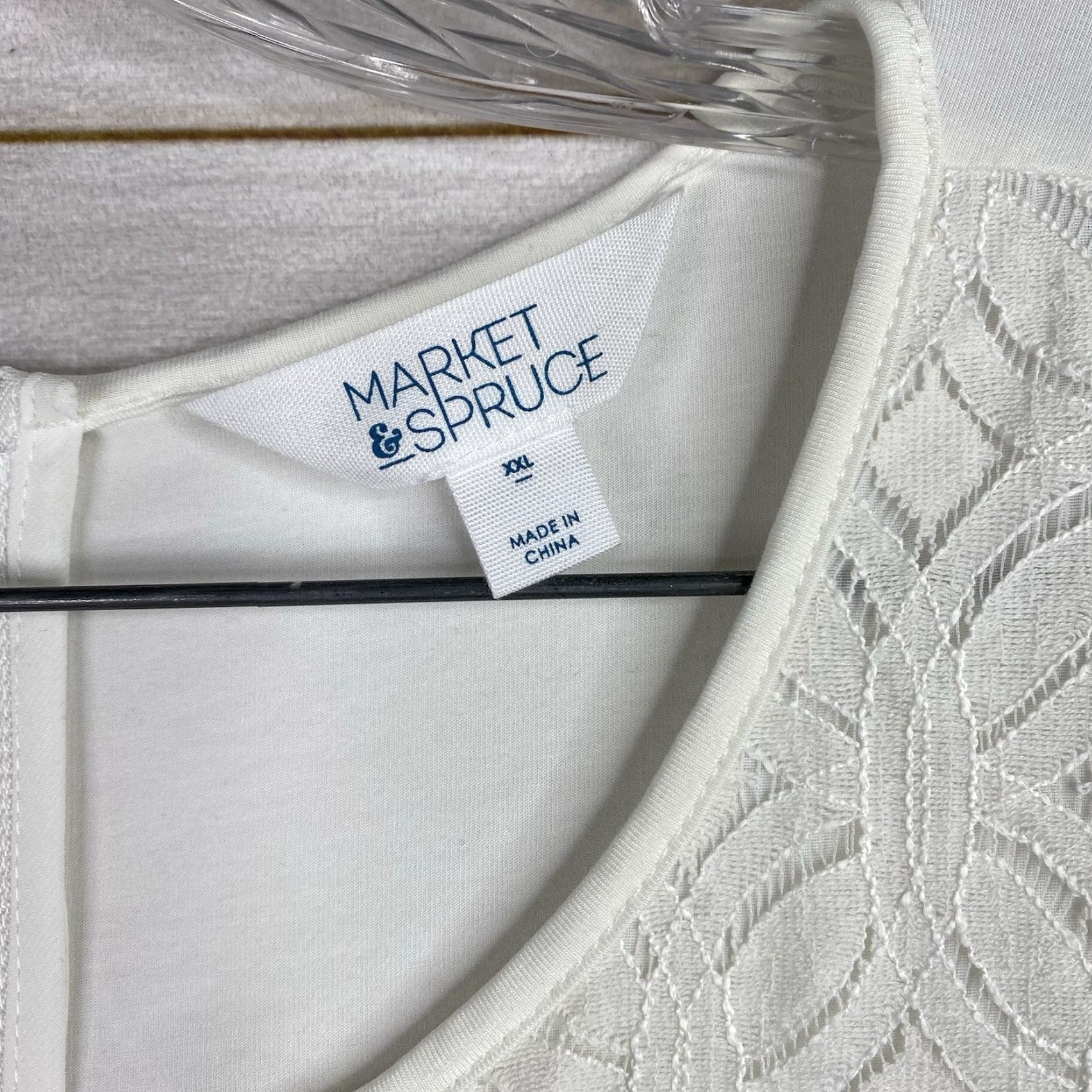 Market Market Spruce Blouse Shirt Womens XXL White Lace Overlay Short Sleeve Zip Bluish-White Casual, Travel, Workwear Vintage No (Rearranged within rules) Size XXL / US 16-18 / IT 52-54 - 2 Thumbnail