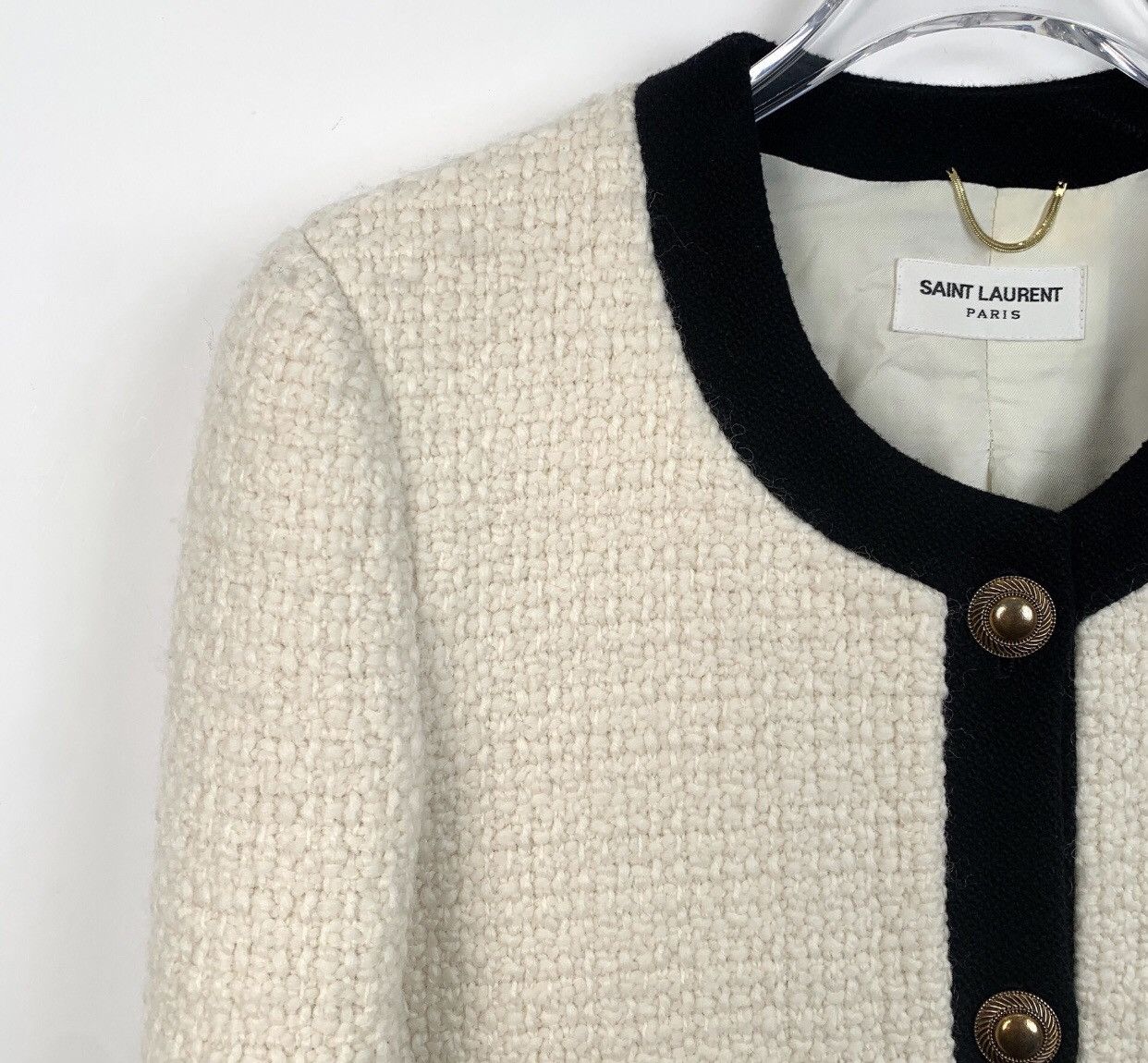 Saint Laurent Paris Saint Laurent SLP 22 beige round neck small style jacket Size US XS / EU 42 / 0 - 3 Thumbnail