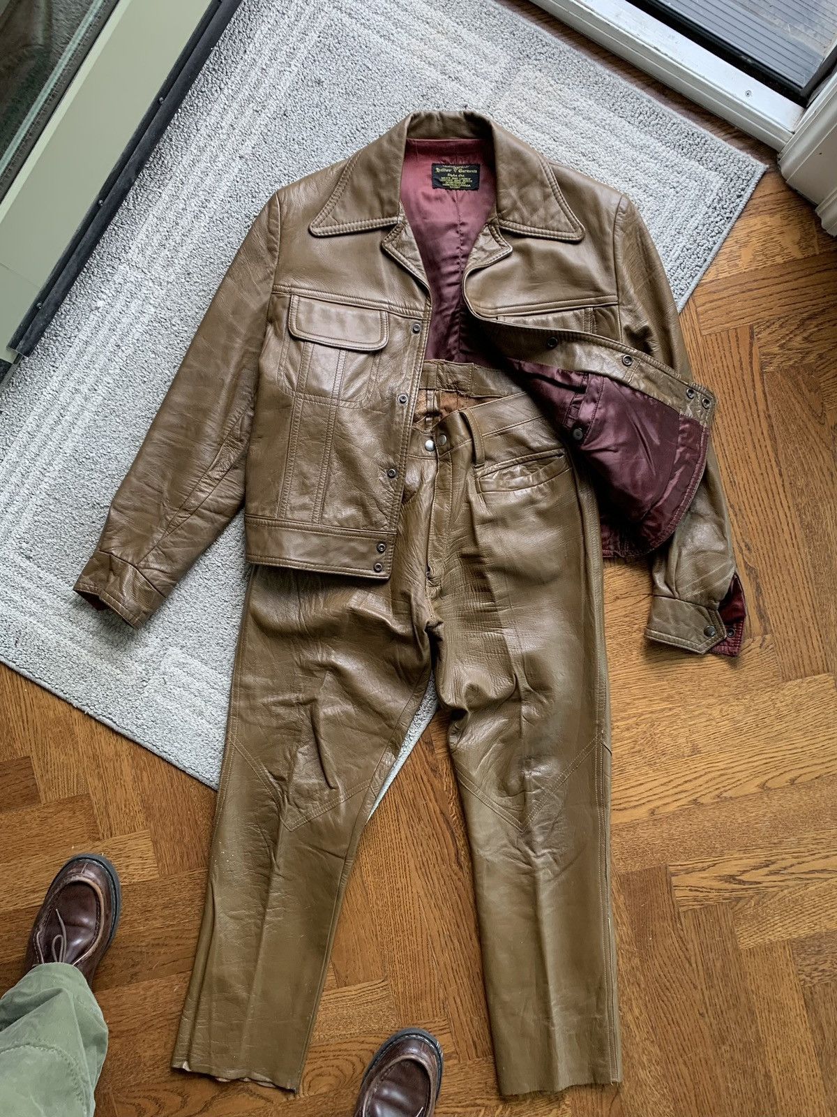 Danier × Vintage 1970s Leather Jacket Pants Vintage Matching Two Piece Set 60 Size M / US 6-8 / IT 42-44 - 2 Thumbnail