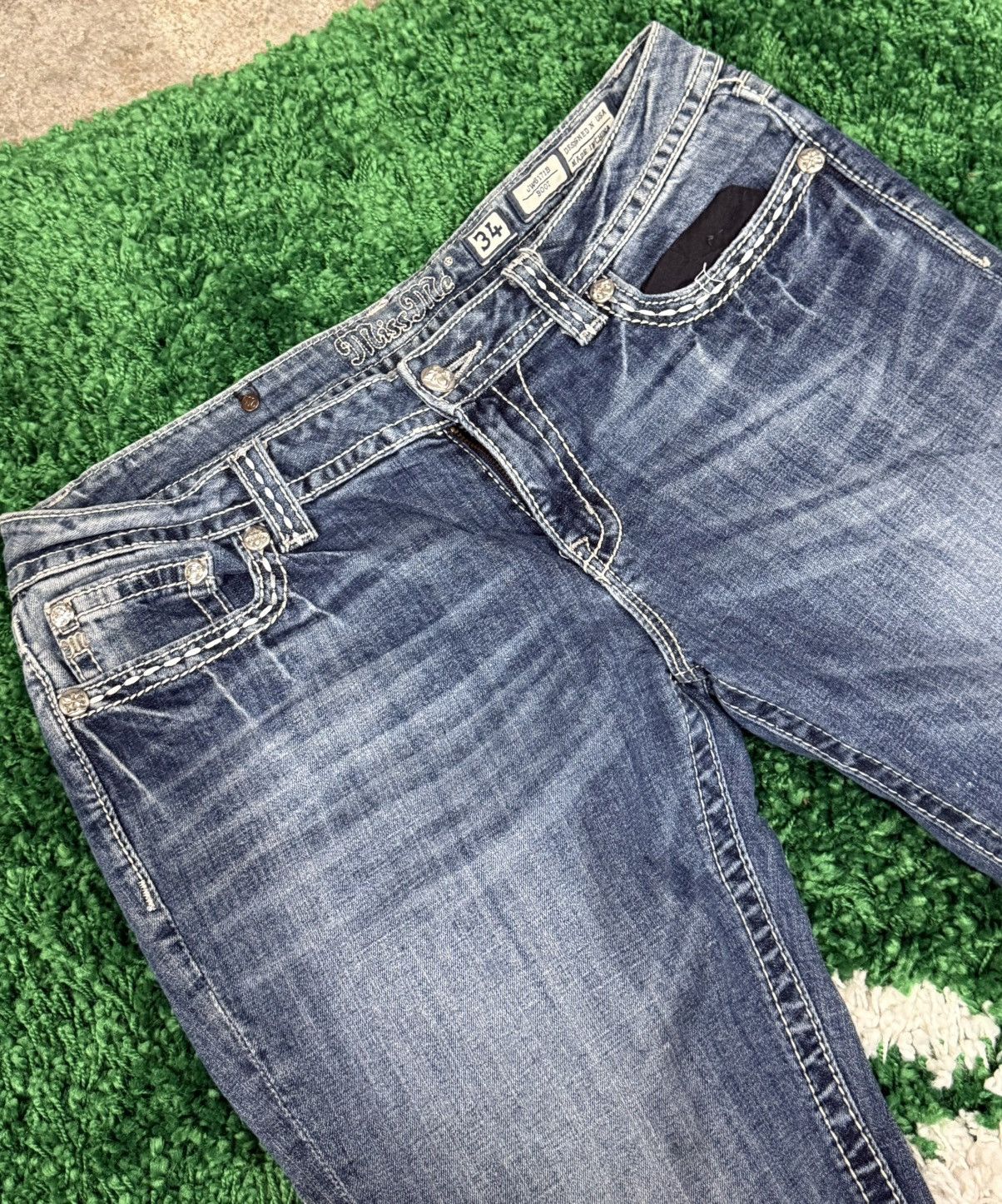Miss Me Miss Me Embroidered Web Flap Pocket Contrast Stitch Denim 34 Size 34" / US 12 / IT 48 - 7 Thumbnail