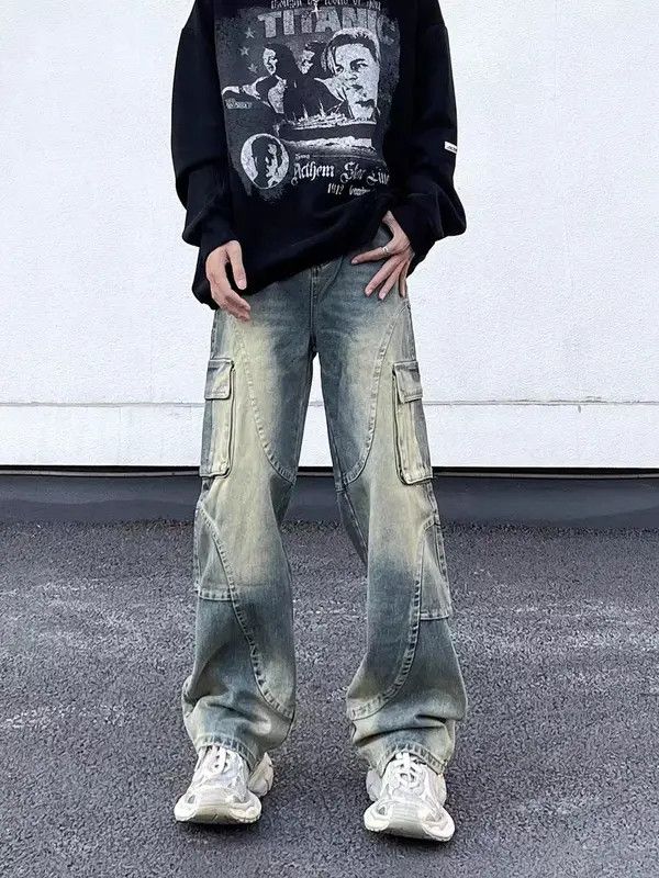 VIBE Vintage washed yellow clay workwear hip-hop jeans Size US 32 / EU 48 - 4 Thumbnail