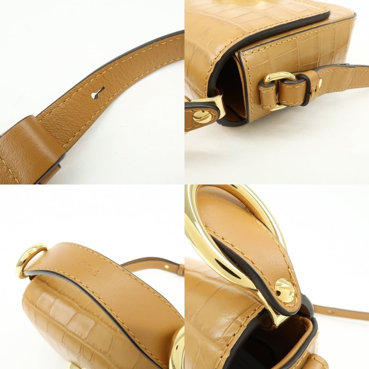 Chloe Chloe C Mini Croc-Embossed Leather Shoulder Bag Tan Size ONE SIZE - 4 Thumbnail