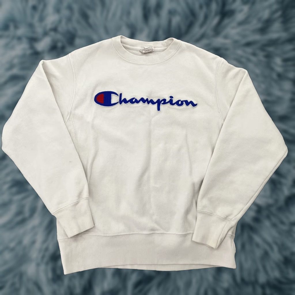 Champion VINTAGE Champion Sweatshirt Adult Medium White Reverse Weave Spellout Logo Sweatshirt Men M Size US M / EU 48-50 / 2 - 1 Thumbnail