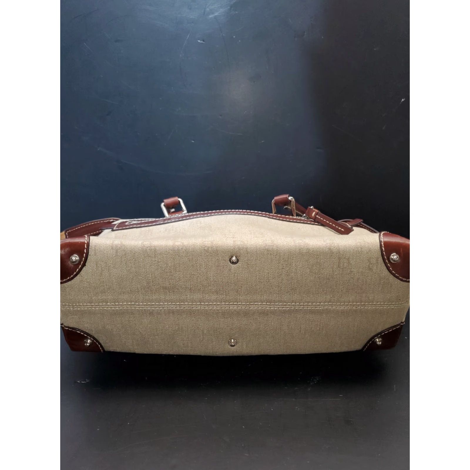 Dooney & Bourke VINTAGE Dooney & Bourke Anniversary Signature Double Pocket Tote Bag Satchel Logo Coin Canvas Leather Brown Beige 12x6x8 Bags Mens Womens Girls Boys Size ONE SIZE - 5 Thumbnail