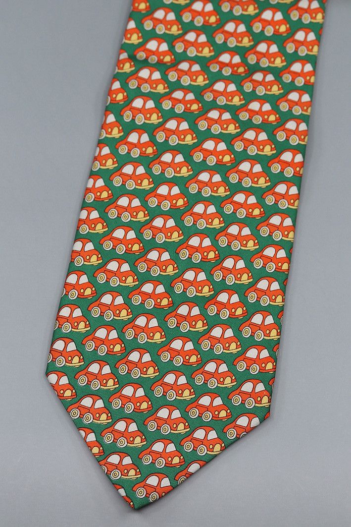 Nazareno Gabrielli Vintage Nazareno Gabrielli Tie with Red Cars on Green Size ONE SIZE - 1 Thumbnail