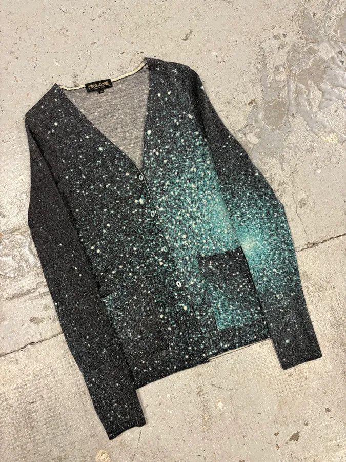 Roberto Cavalli × Vintage 2000s Roberto Cavalli Galaxy Blue Cardigan Size S / US 4 / IT 40 - 4 Thumbnail