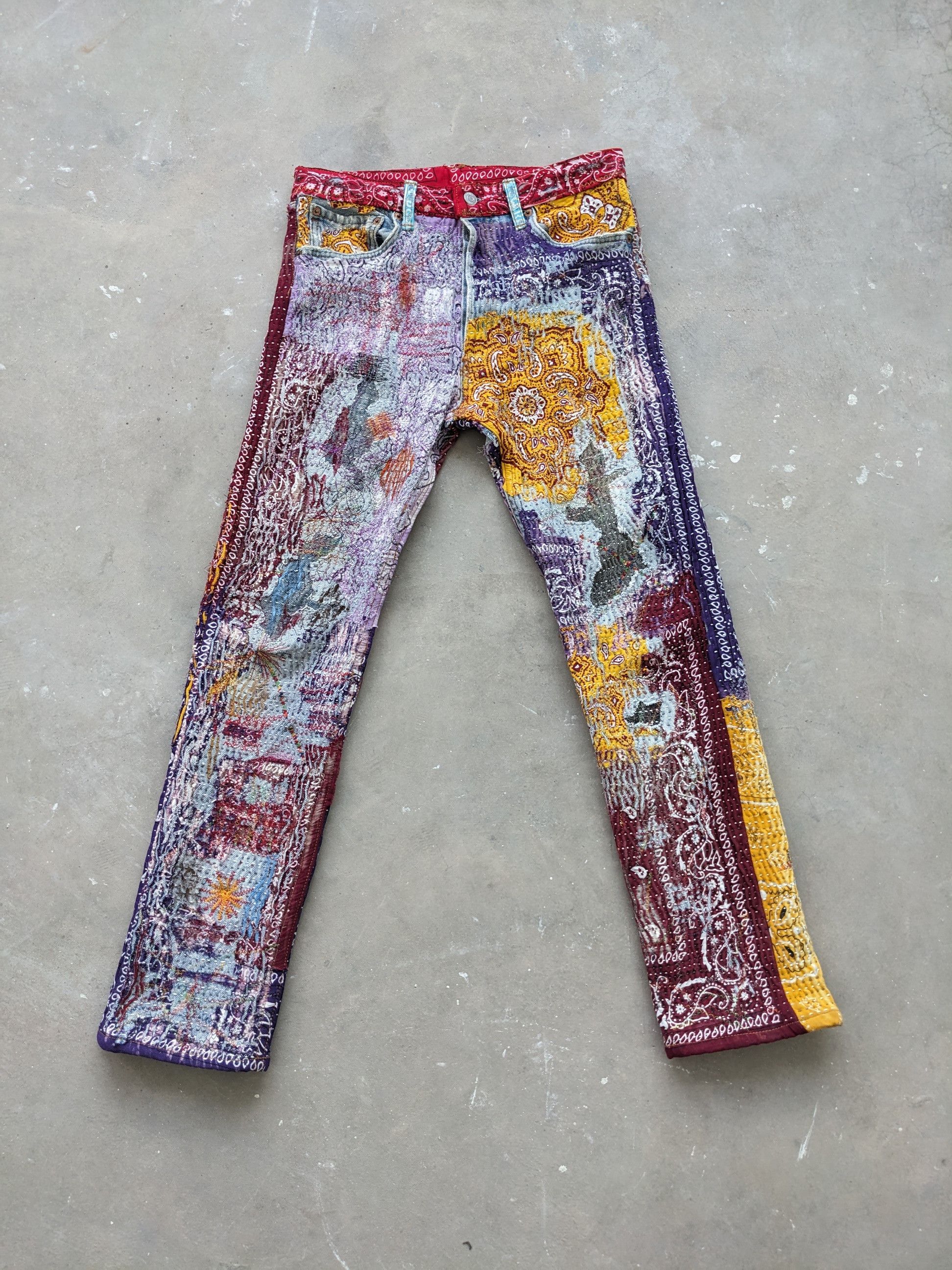 Levi’s 501 Sashiko Boro Banana Denim Vintage Levis 501 Custom Made Bandana Boro Sashiko