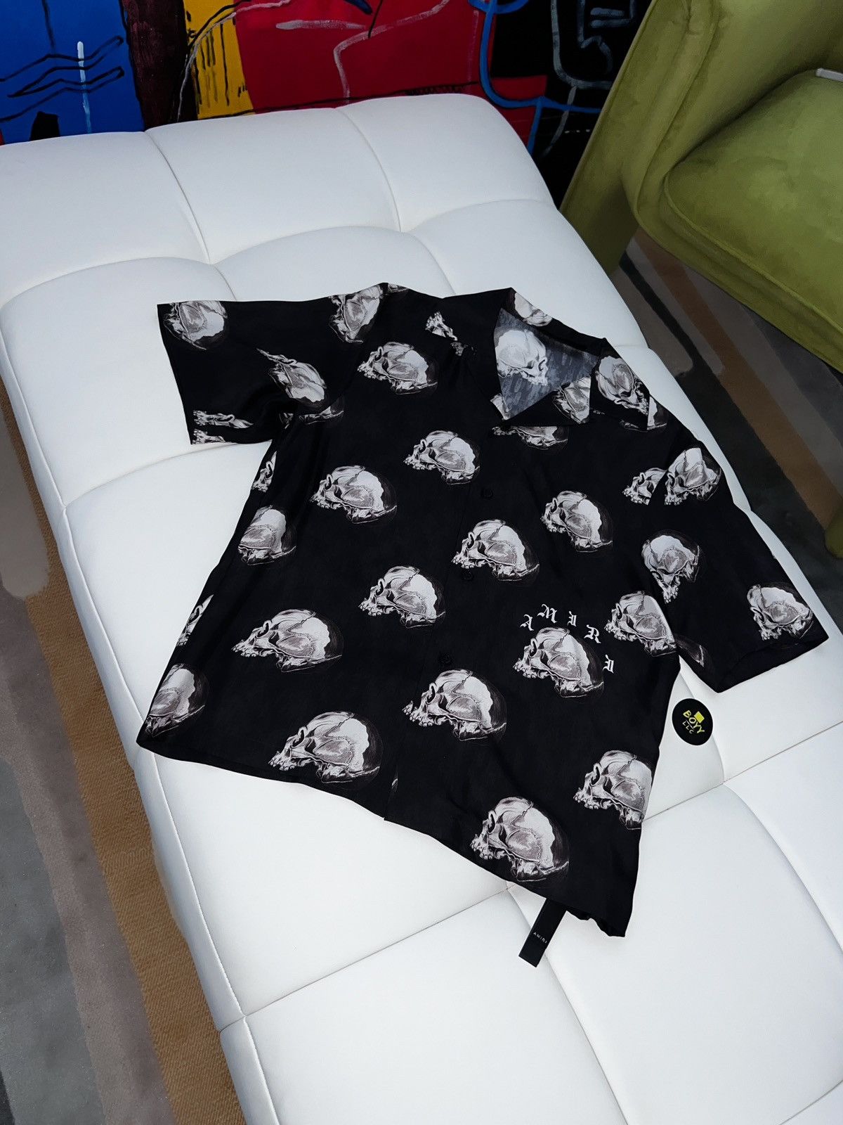 Image of Amiri X Wes Lang Silk Skull Shirt in Black, Men's (Size Small)