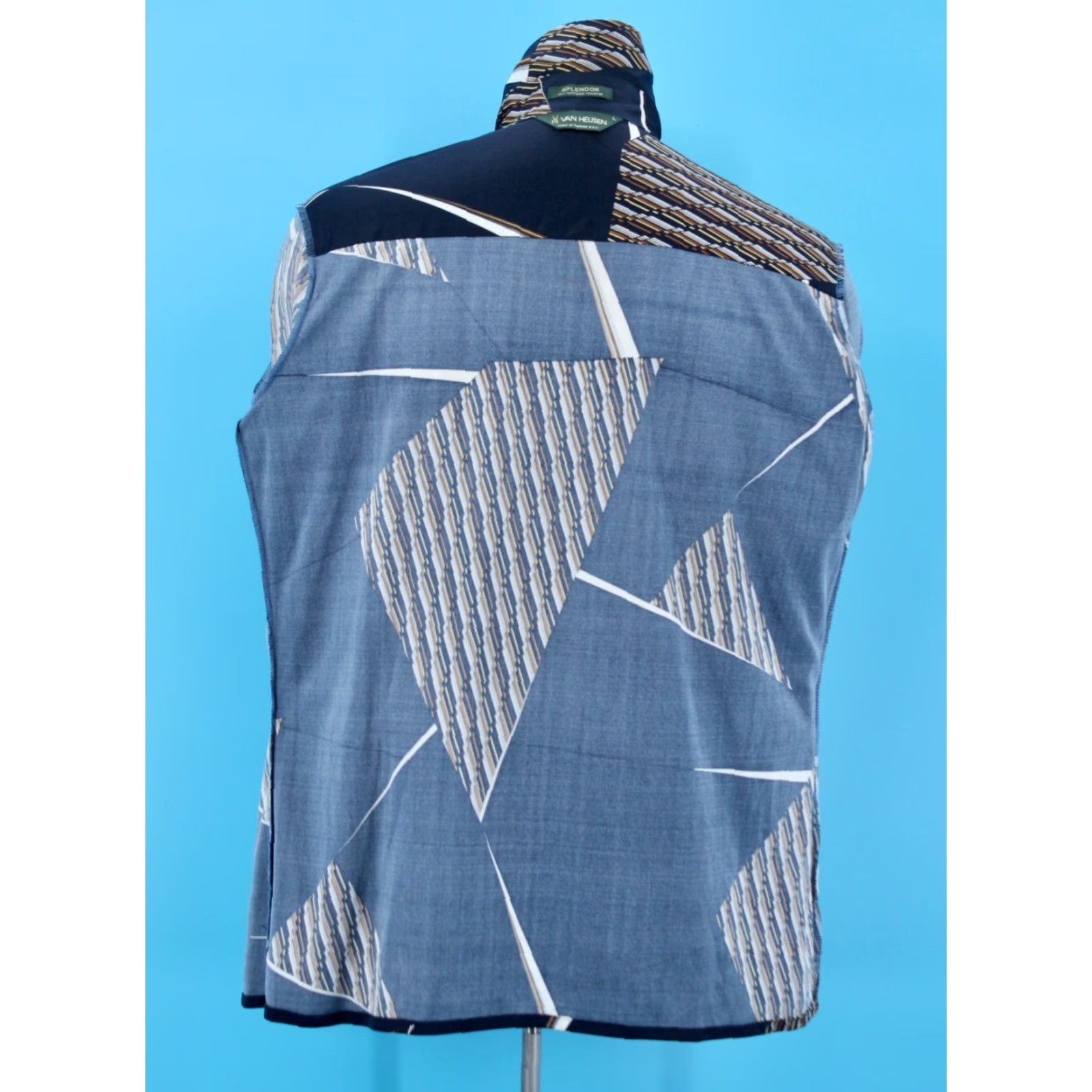 Van Heusen VINTAGE Men's VTG 70s Navy Blue Geometric Print Shirt Sz L 1970s Disco Polyester Shirt Mens L Blue Geometric 70s Disco Polyester Van Heusen Shirt Size US L / EU 52-54 / 3 - 3 Thumbnail