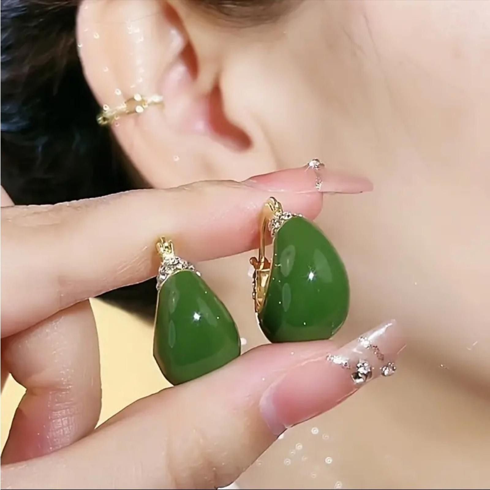 Designer Enamel Hoop Simulated Diamond Hinge Back Earrings NWT Size ONE SIZE - 4 Thumbnail