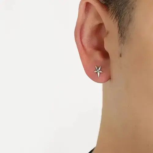 VIBE 💥💯 925 silver vintage five-pointed star earrings Size Q2 Size 26 - 2 Thumbnail