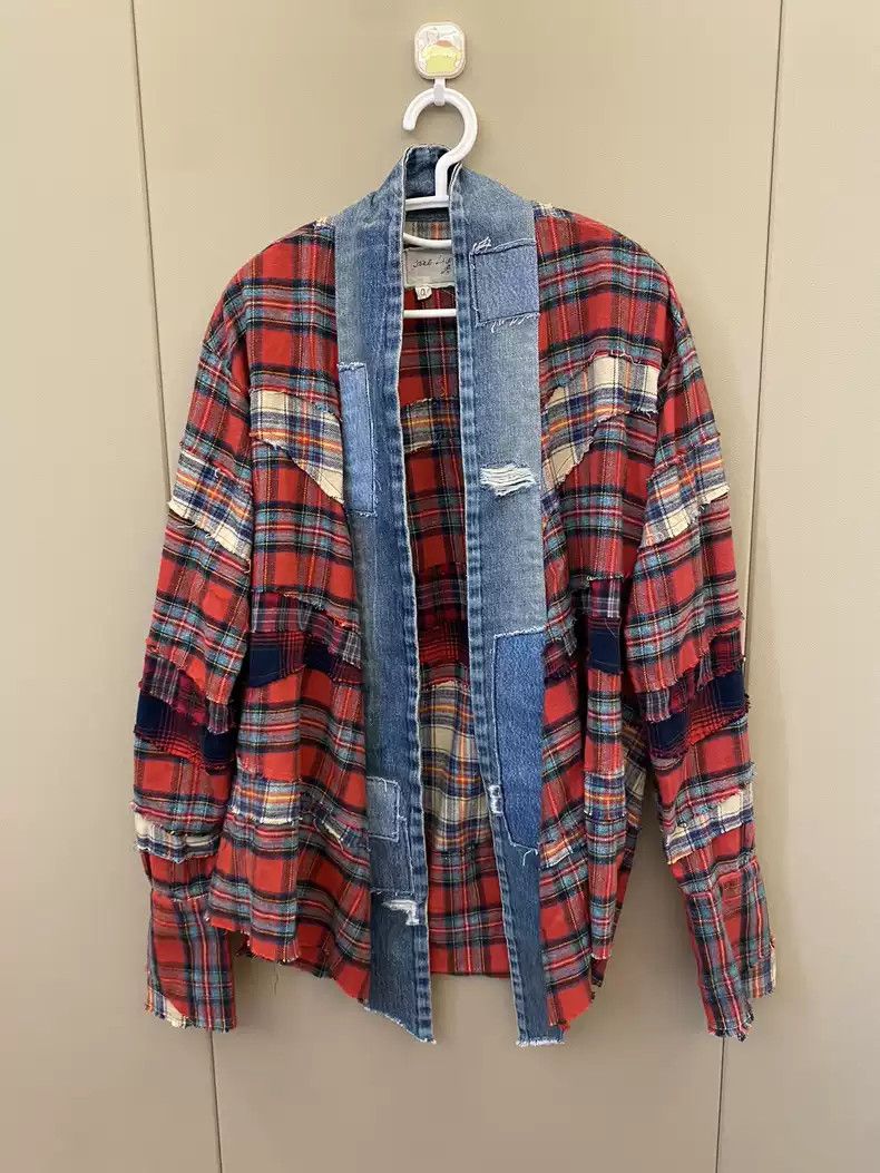 Greg Lauren Checkered shirt and kimono jacket
