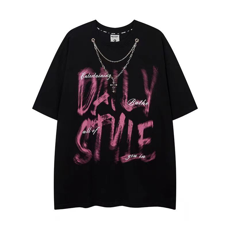 Japanese Brand Gothic Letter Graffiti Cross Necklace Short Sleeve T-Shirt Size US M / EU 48-50 / 2 - 1 Thumbnail