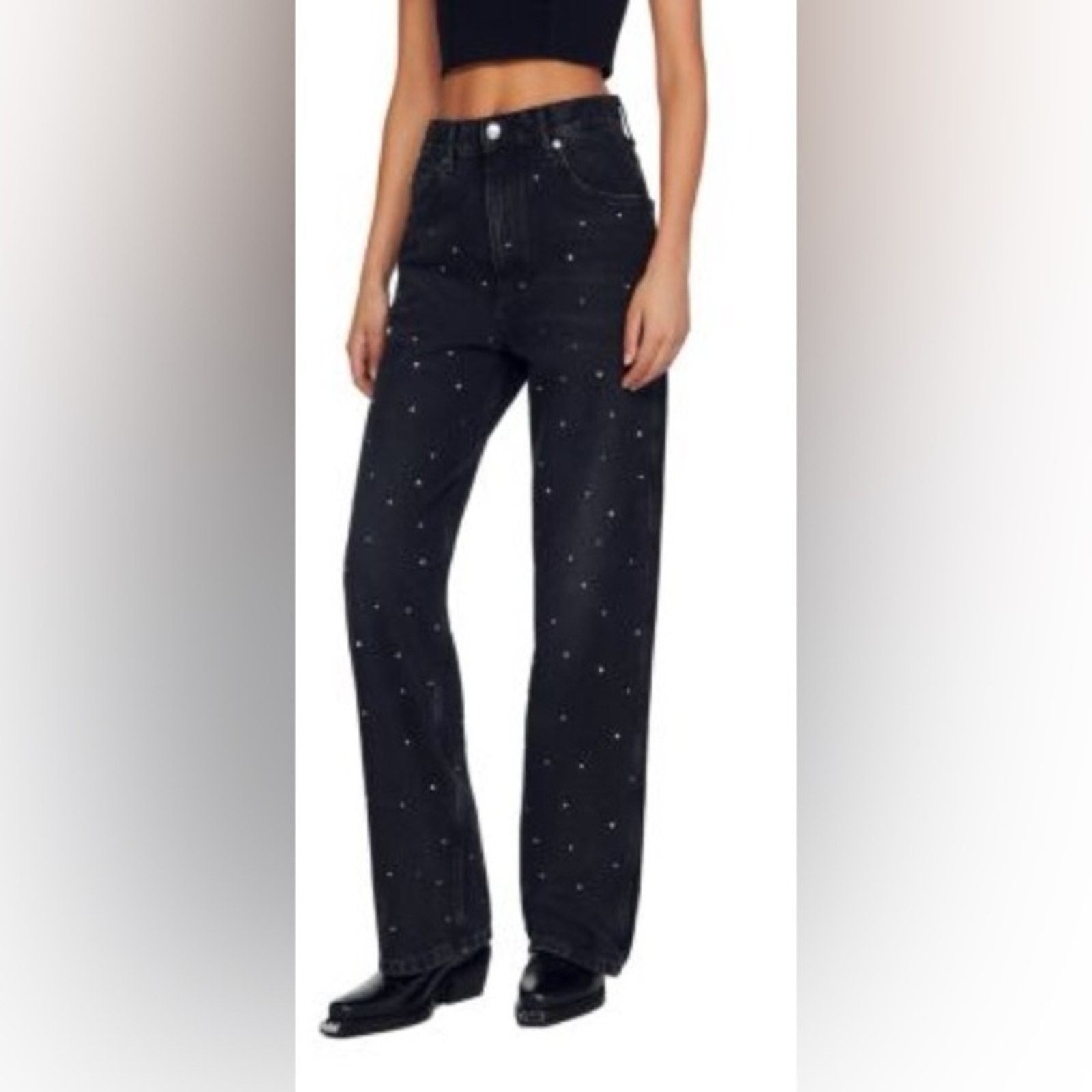 Sandro Sandro Women’s Rhinestone Black Jeans Size 42" / US 20 - 2 Thumbnail
