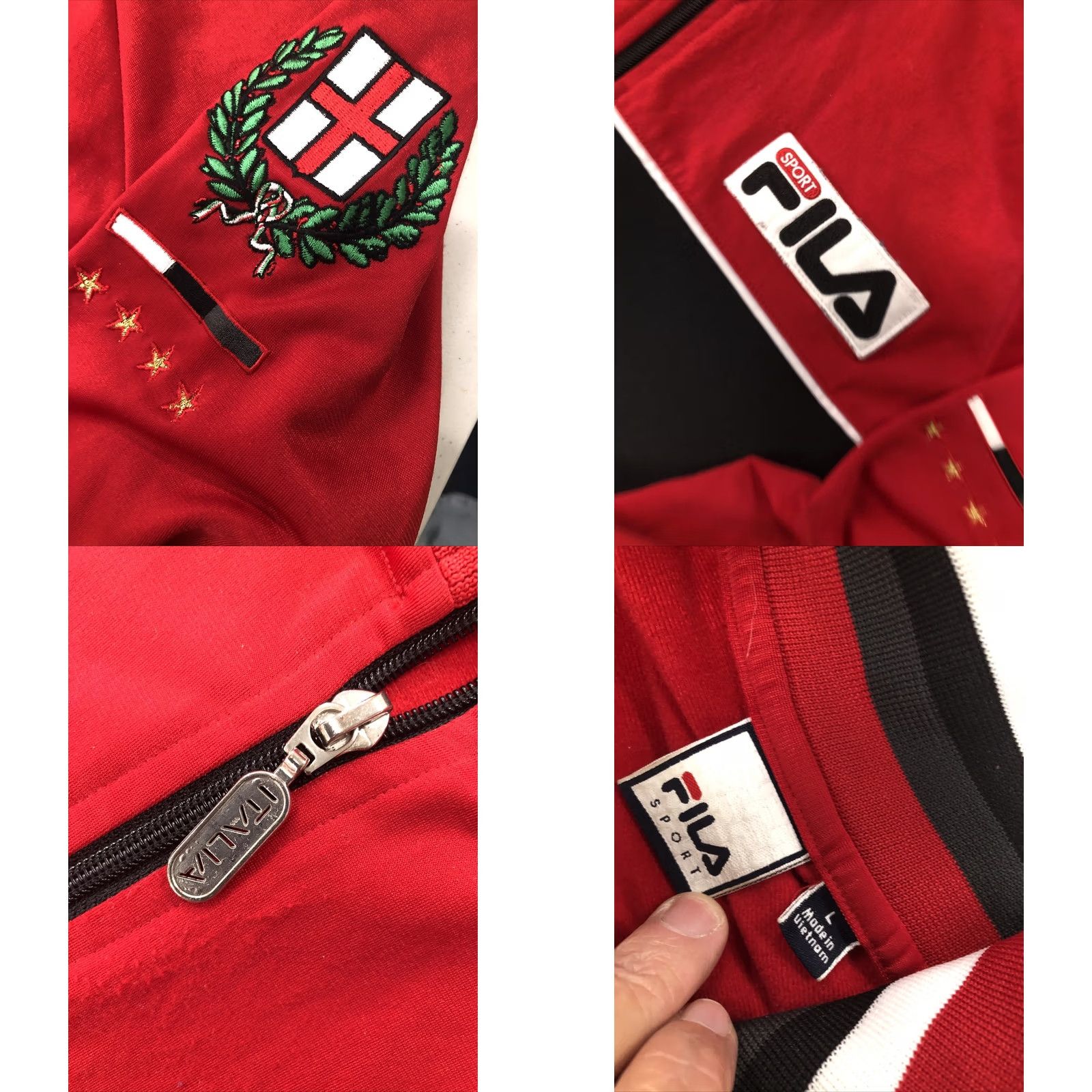 Fila VINTAGE FILA Sport ITALIA Italy SOCCER Futbol TRACK JACKET Red Black Large Size US L / EU 52-54 / 3 - 8 Thumbnail