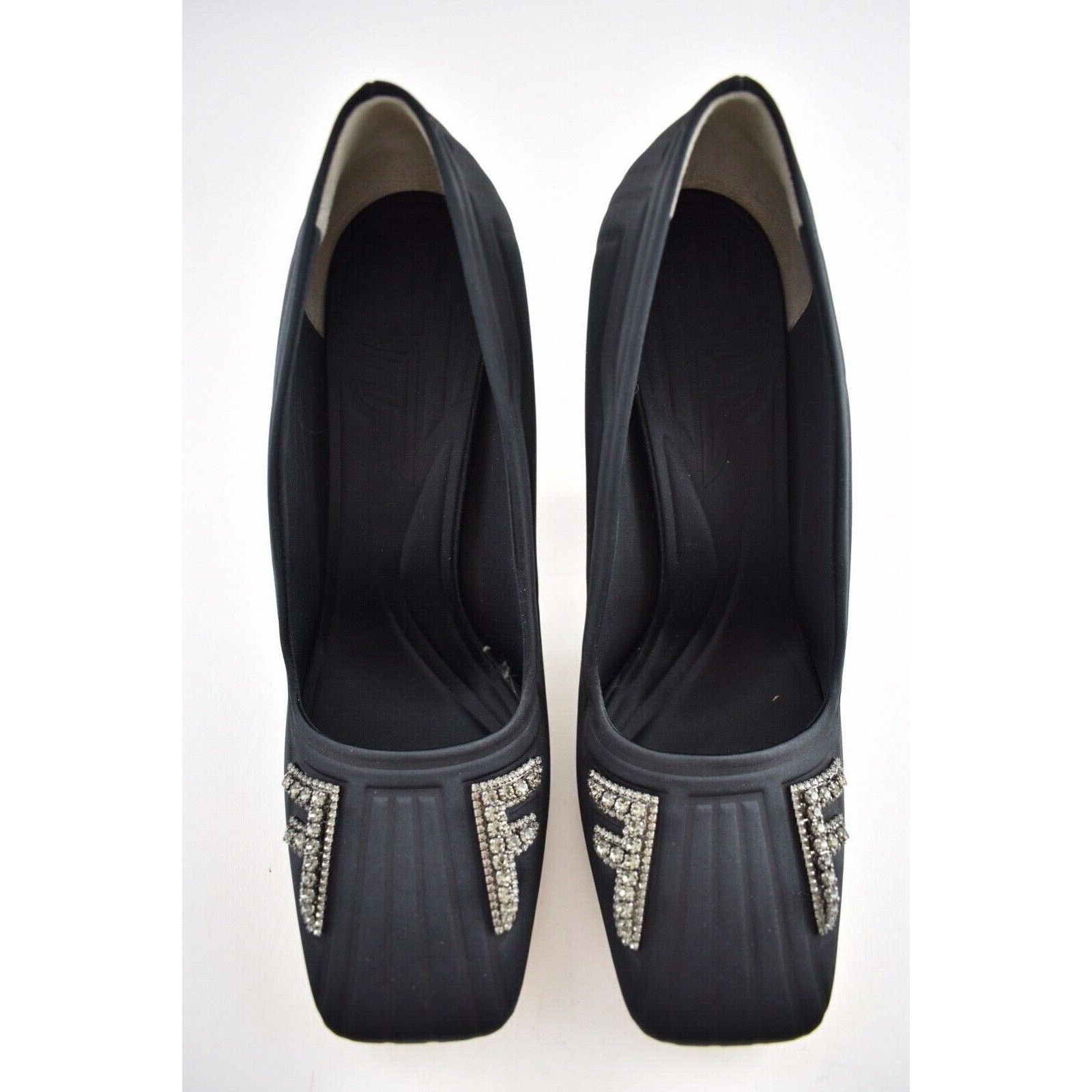 Fendi Fendi Freedom Black Embellished Crystal FF Logo Satin Square Size US 9.5 / IT 39.5 - 7 Thumbnail