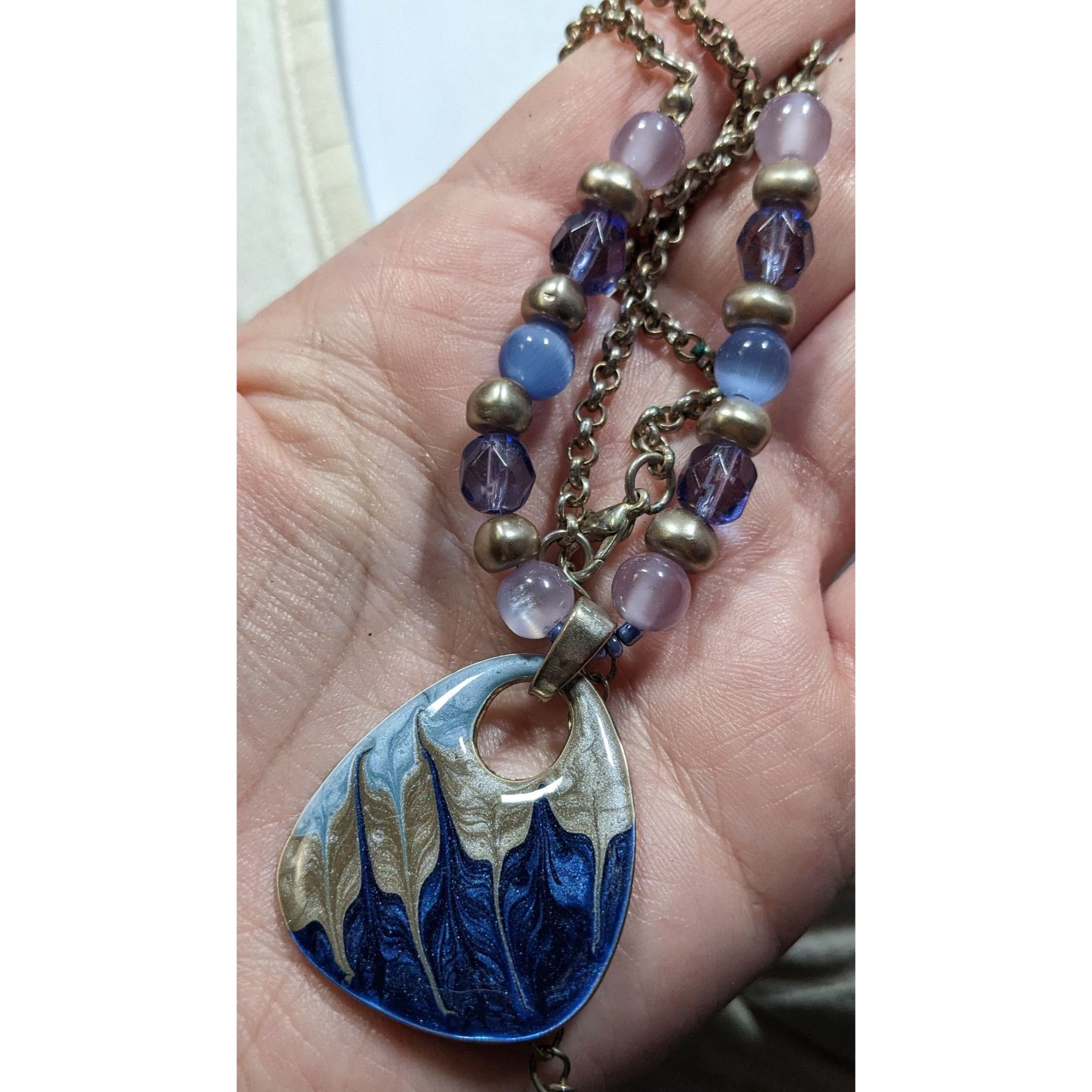 Other Abstract Beaded Necklace With Blue And Silver Tone Enamel Pe Size ONE SIZE - 3 Thumbnail