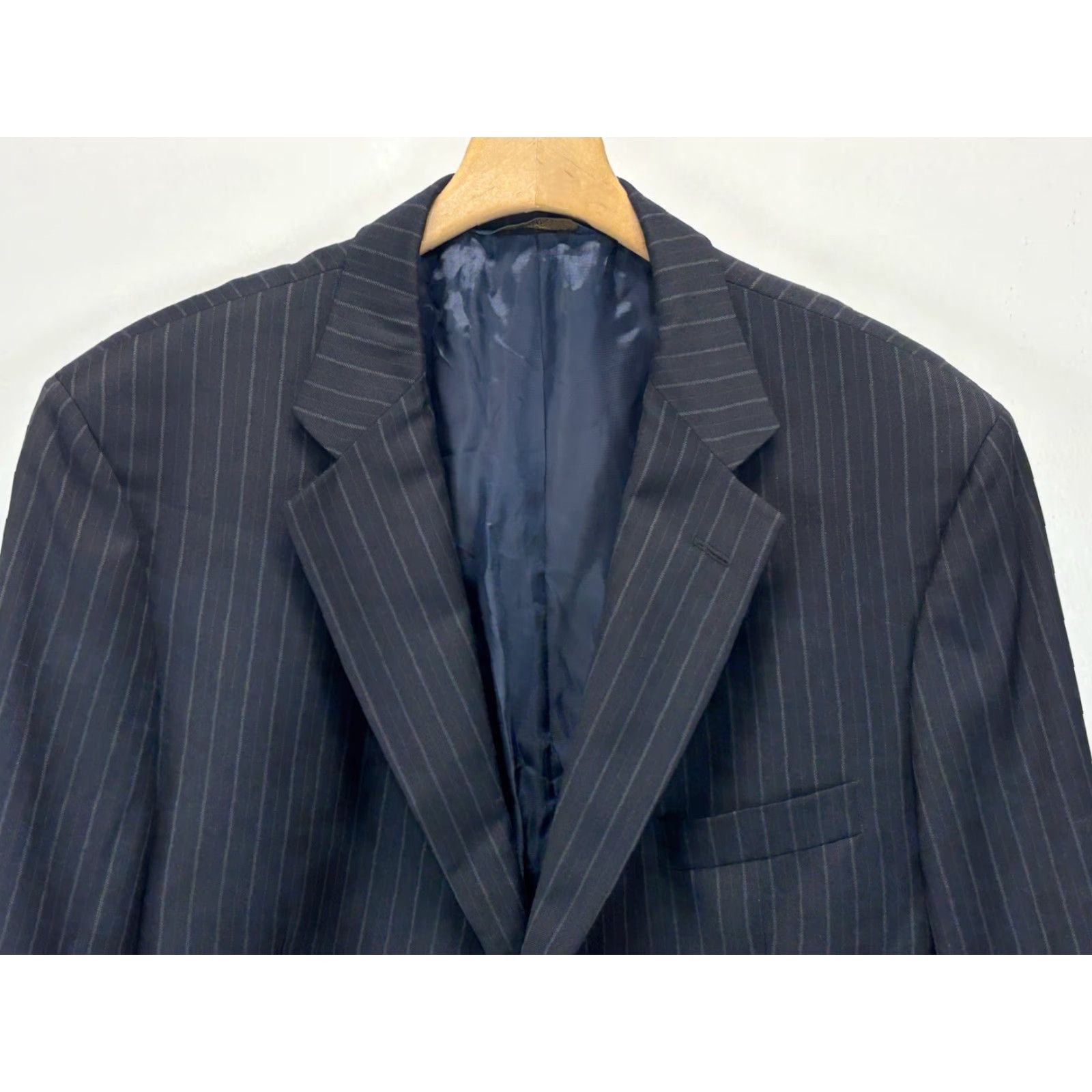 Brooks Brothers BROOKS BROTHERS 346 2 PIECE SUIT JACKET PANTS MEN Navy Pinstripe Wool 46L 38x30.5 Regular Two-Button Suit Set Mens Size 46R - 3 Thumbnail