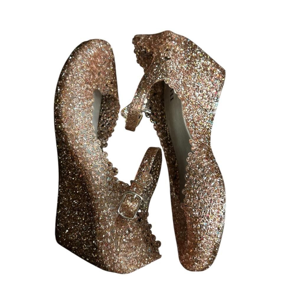 Designer Rose Gold Glitter Wedge Sandals Size US 5 / IT 35 - 5 Thumbnail
