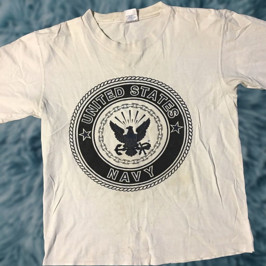 Soffe VINTAGE 90s US Navy Thrashed Faded Distressed Shirt M Soffe T-Shirt USA Navy Punk Grunge Rock Military Mens White Short Sleeve Crew Neck Graphic Tee Size US M / EU 48-50 / 2 - 1 Thumbnail