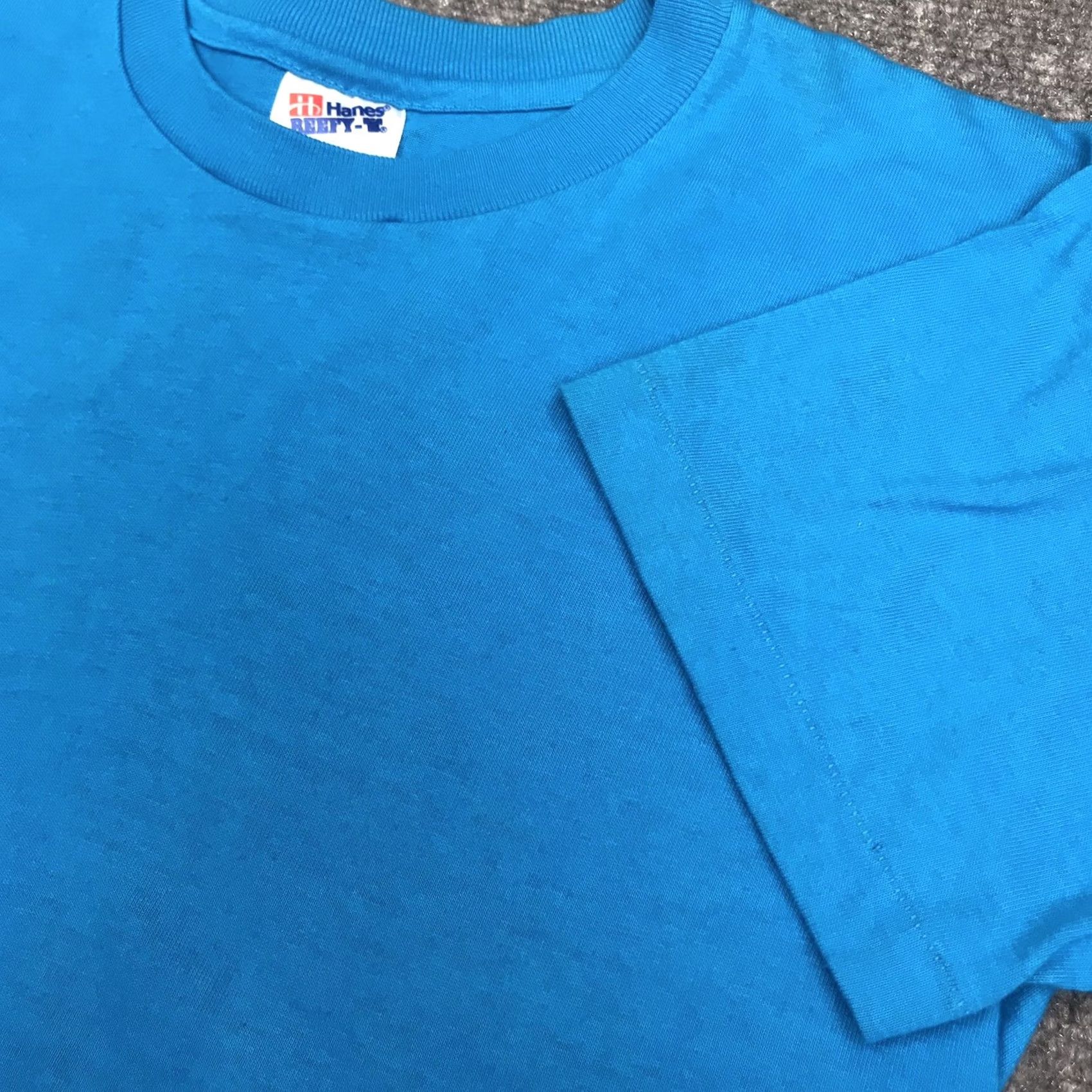 Hanes VINTAGE Hanes T-Shirt Blue Adult Small Crew Neck Short Sleeve 100% Cotton Single Stitch 90s Mens Size US S / EU 44-46 / 1 - 4 Thumbnail
