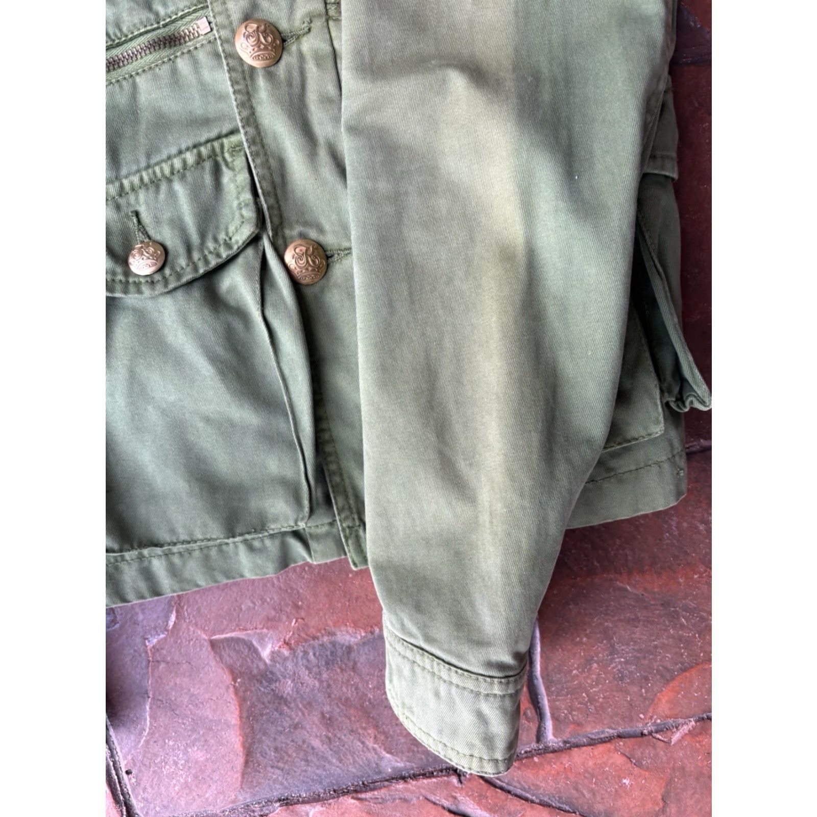 Vintage VINTAGE Kitson Military Jacket Women’s M Green Rhinestone Military Utilitarian Cotton Denim Short Sleeve? ( Note: This is no longer accurate. ) Size M / US 6-8 / IT 42-44 - 7 Thumbnail