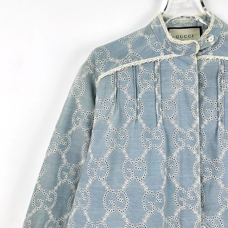 Gucci Gucci Light blue lace logo jacquad full-print long-sleeved Size XS / US 0-2 / IT 36-38 - 3 Thumbnail