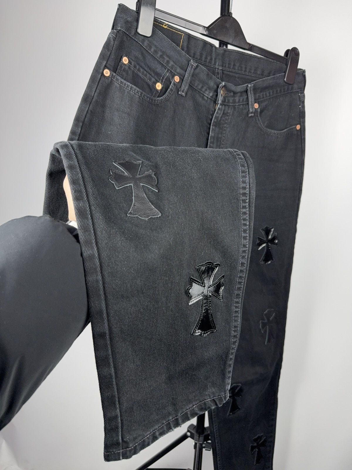 Vintage Vintage 90s Custom Chrome Hearts Style Cross Denim Jeans Size US 33 - 8 Thumbnail