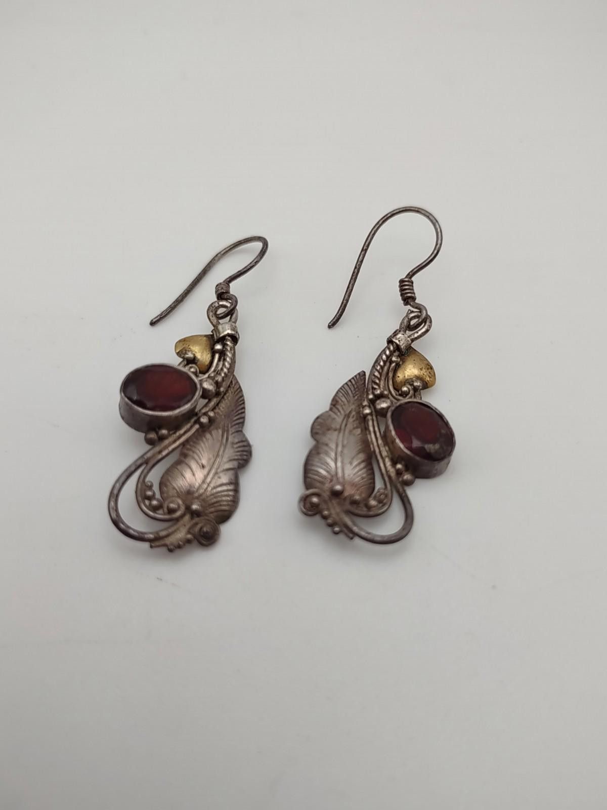The Unbranded Brand Sterling Silver Garnet Southwestern Boho Dangle Earrings Size ONE SIZE - 2 Thumbnail