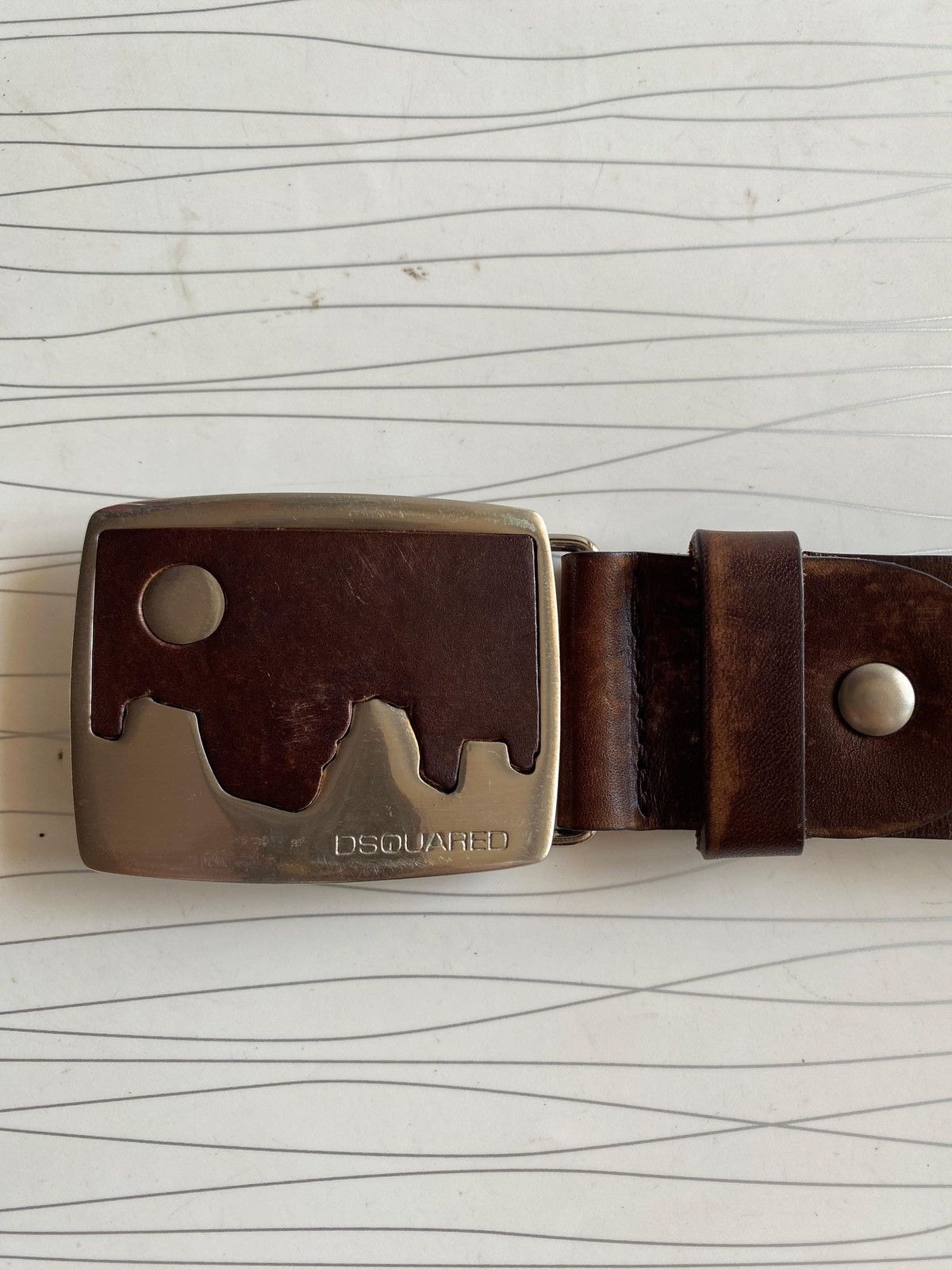 Japanese Brand Dsquared2 Vintage Western Mountain Buckle Leather Belt Brown Size 34 - 5 Thumbnail