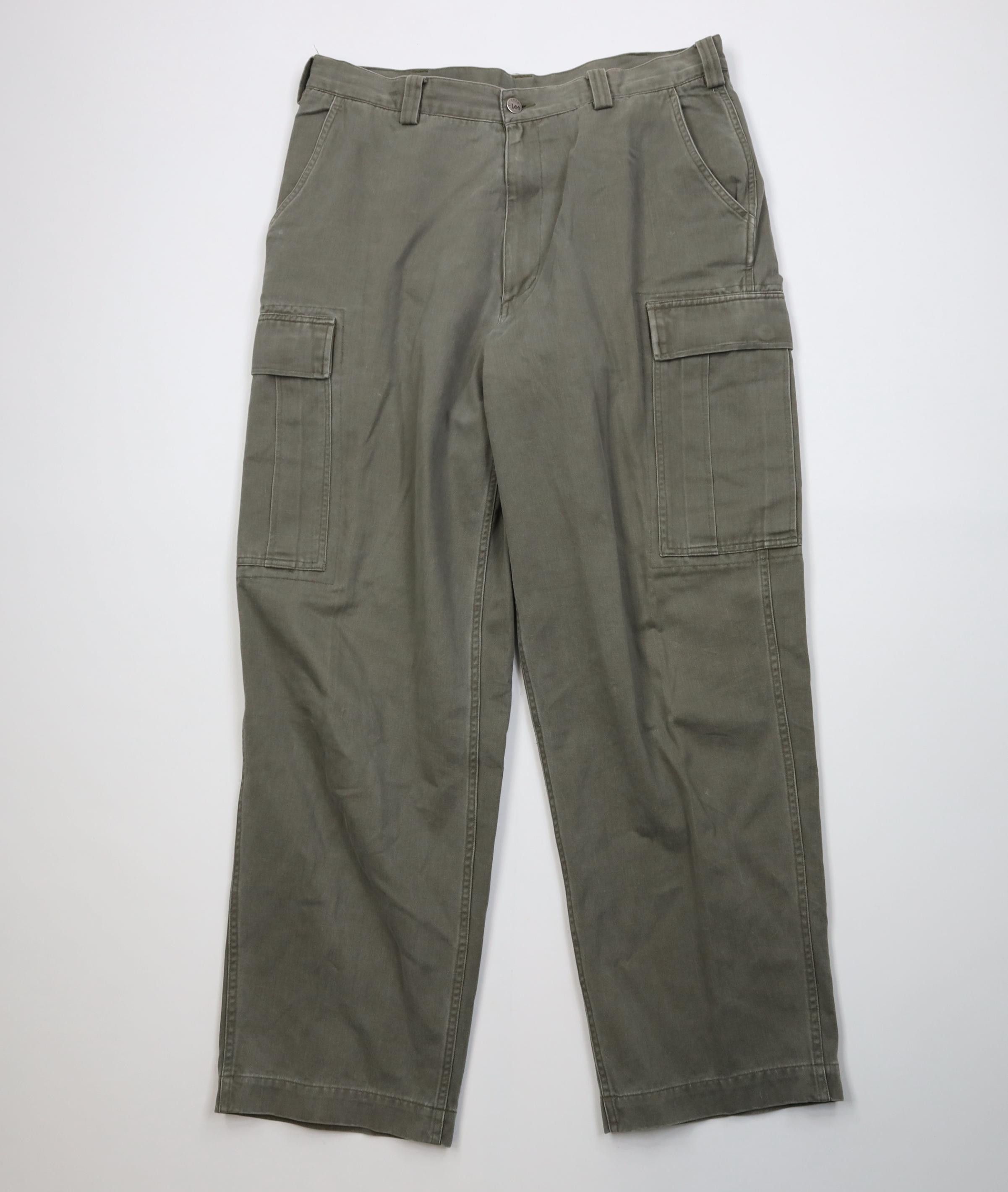 Lee Vintage 90s Y2K Lee Riveted Baggy Wide Leg Cargo Pants Green Size US 36 / EU 52 - 1 Thumbnail