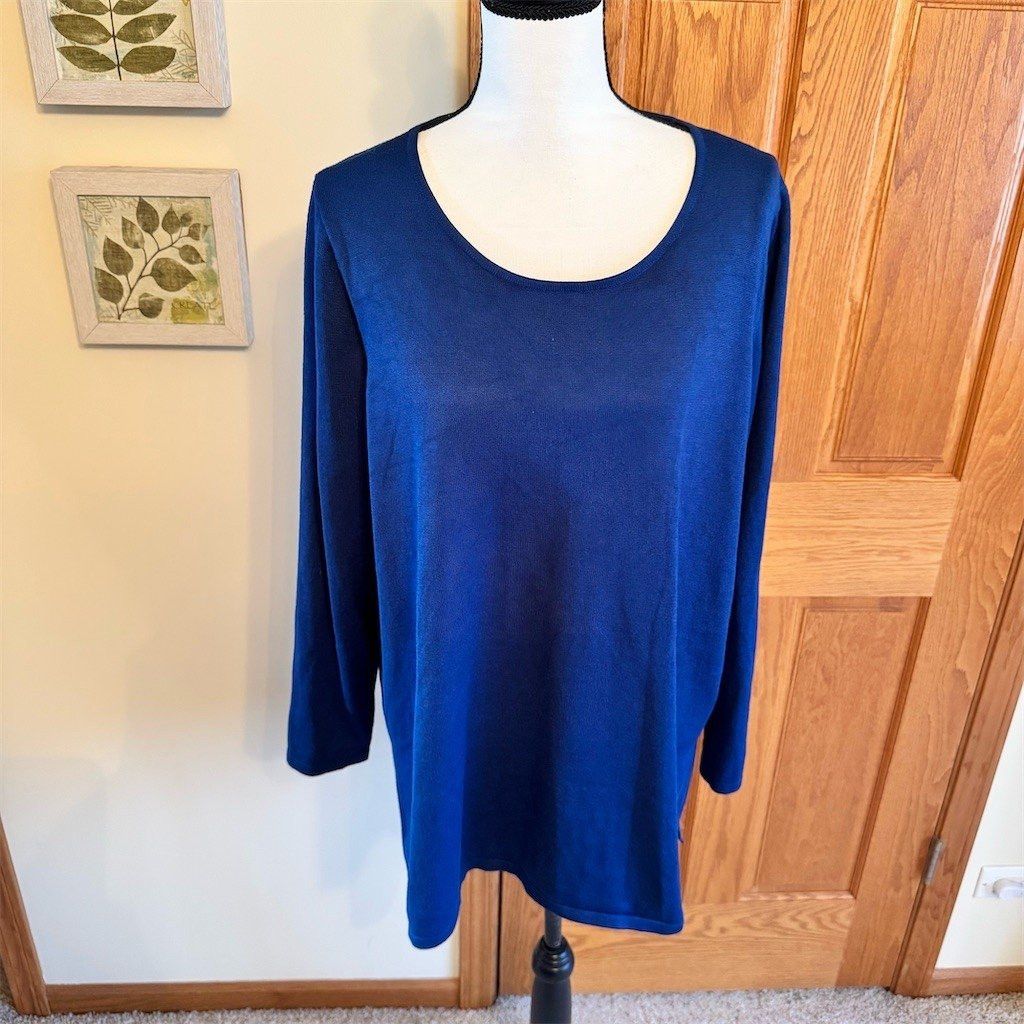 Elie Tahari Tahari Sweater Womens Plus 1X Cobalt Blue Scoop Neck Tunic Size XL / US 12-14 / IT 48-50 - 2 Thumbnail