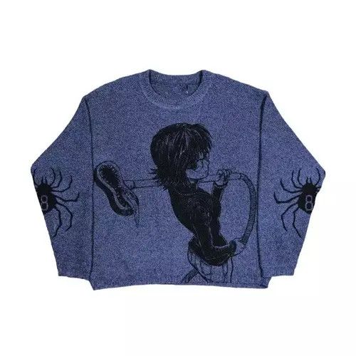 Image of Anima Knit Anime Cartoon Sweater Sweatshirt Pullover Vintage Y2K in Blue, Men's (Size XL)