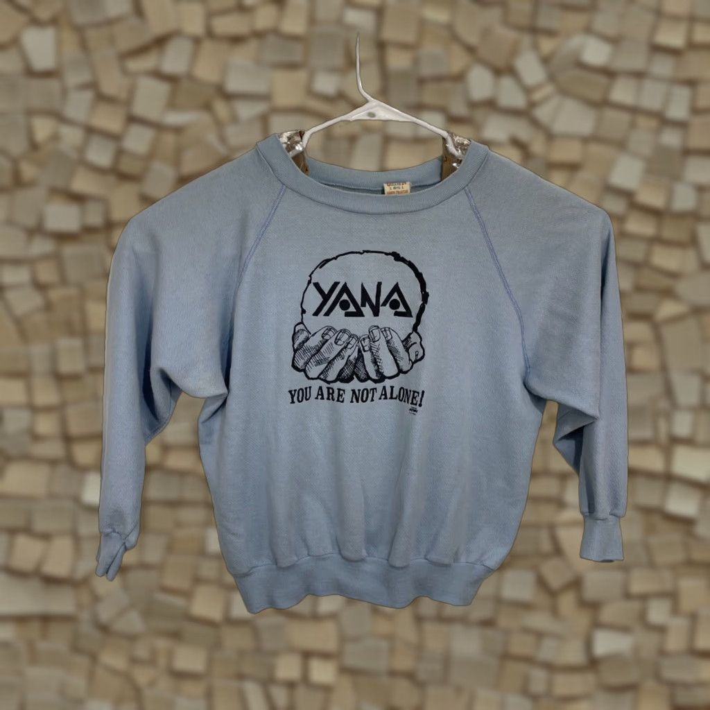 VINTAGE YANA You Are Not Alone Sweater Blue L Union Made Cotton Blend 1980s Grunge Mens