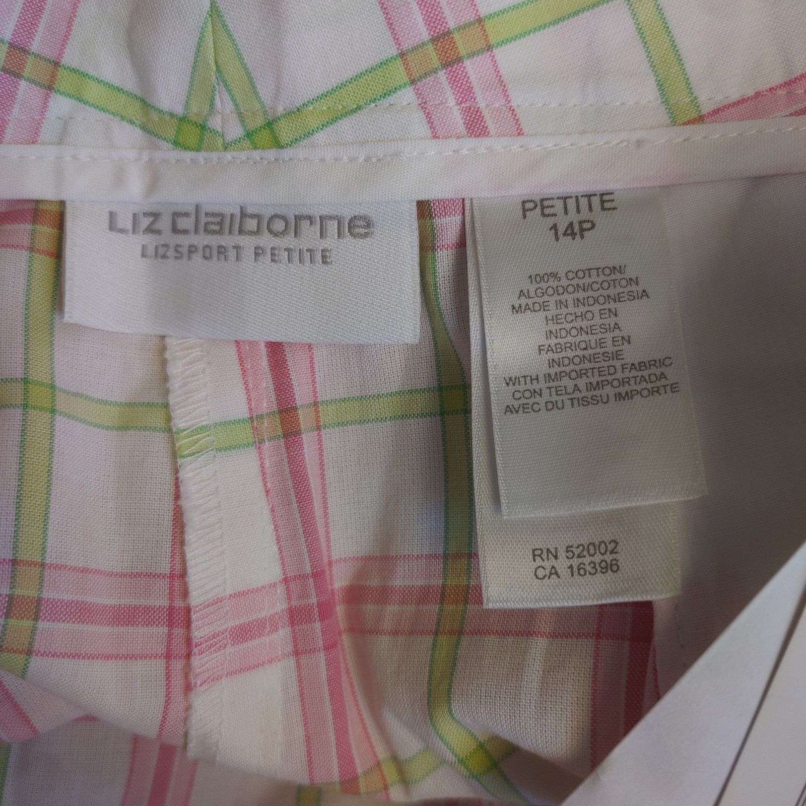 Other Liz Claiborne Womens Petite 14P White/Pink/Green Plaid Short Size 36" / US 14 / IT 50 - 3 Thumbnail