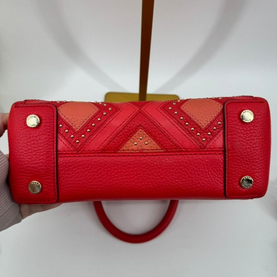 Michael Kors Michael Kors Riley Red Studded Leather Satchel MK Charm Bag Size ONE SIZE - 11 Thumbnail
