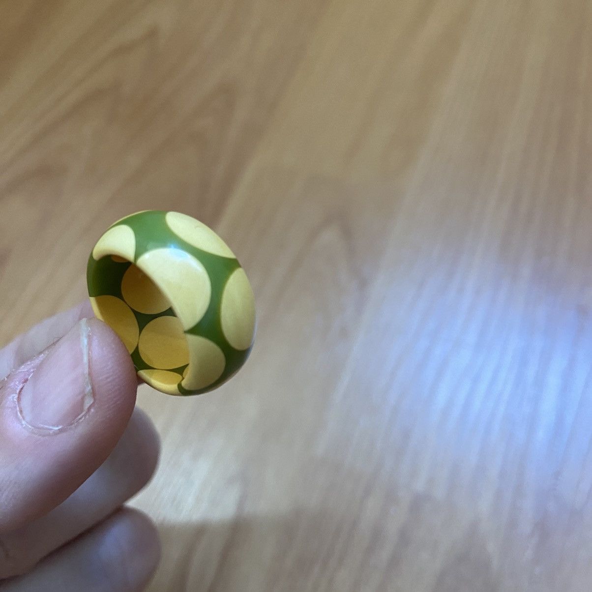 Vintage Bakelite Green w Creamy Corn Polka Dot Art Deco Vintage Ring Size ONE SIZE - 1 Thumbnail