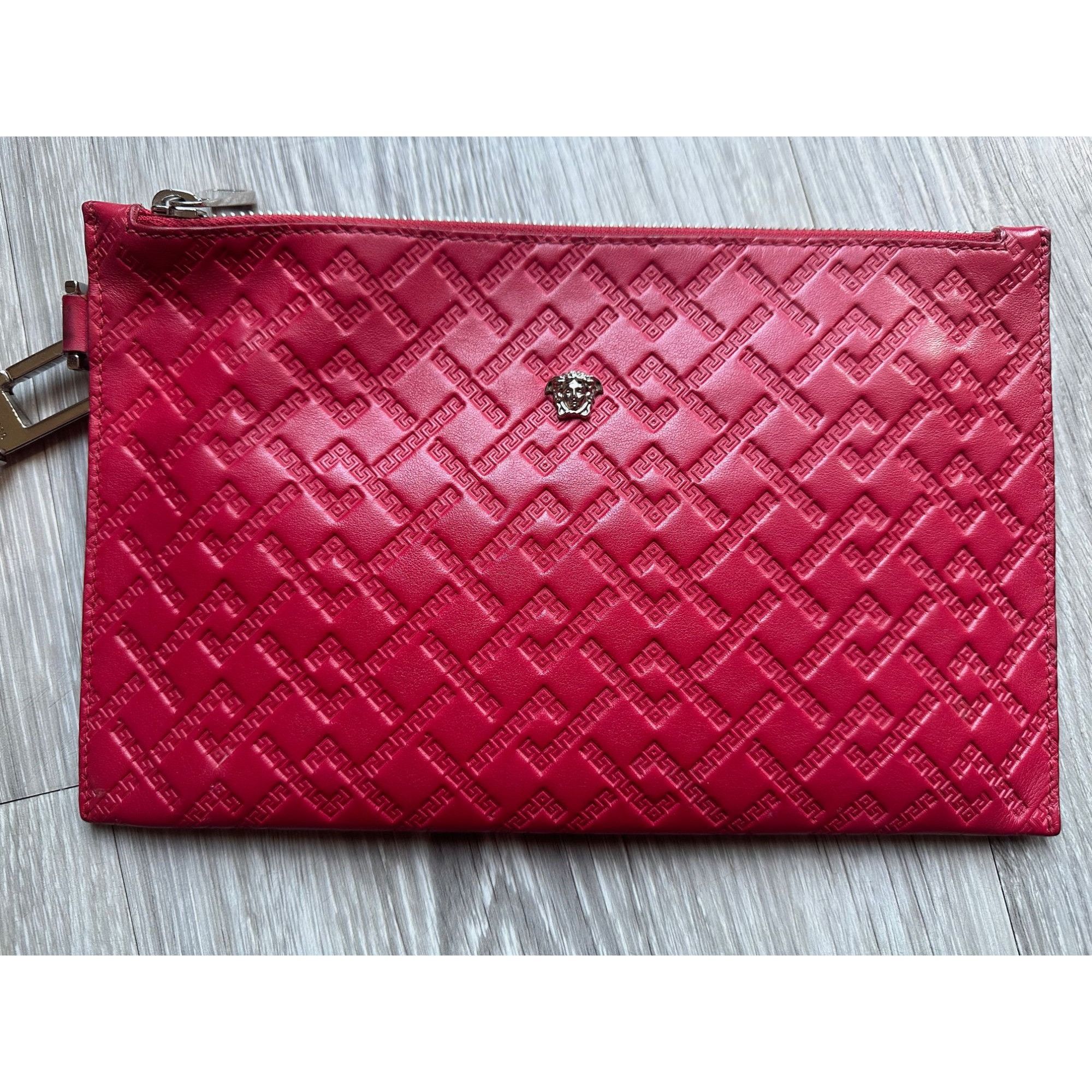 Versace Versace Large Red Logo Print Leather Wristlet Clutch Size ONE SIZE - 4 Thumbnail