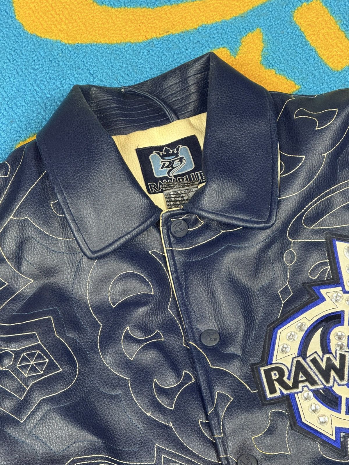 JNCO Raw Blue Ice Man Leather Varsity Jacket Size L Size US L / EU 52-54 / 3 - 8 Thumbnail