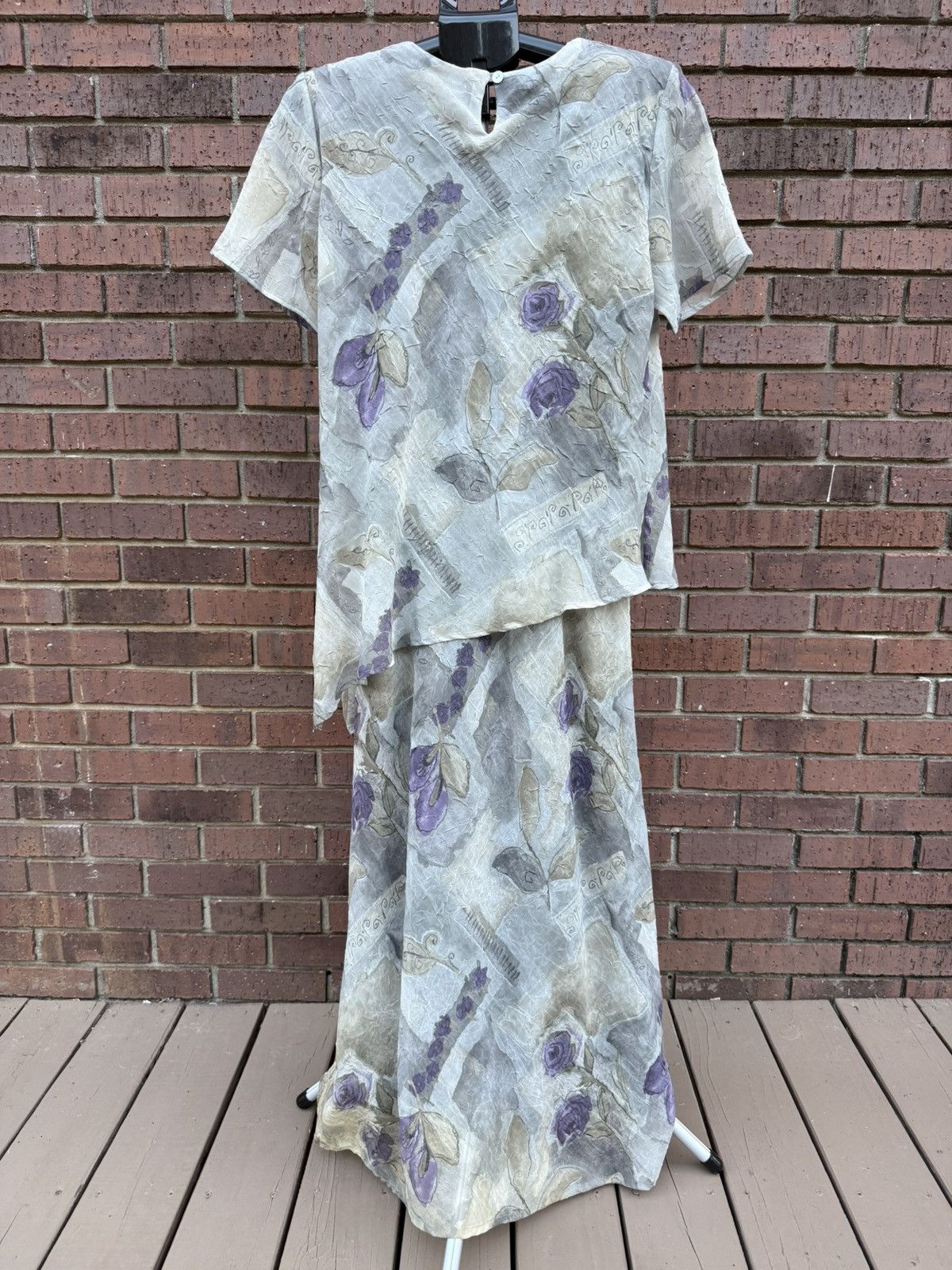 Other VTG 90s Y2K Sage Green Purple Crinkle Overlay Maxi Dress Size XL / US 12-14 / IT 48-50 - 7 Thumbnail