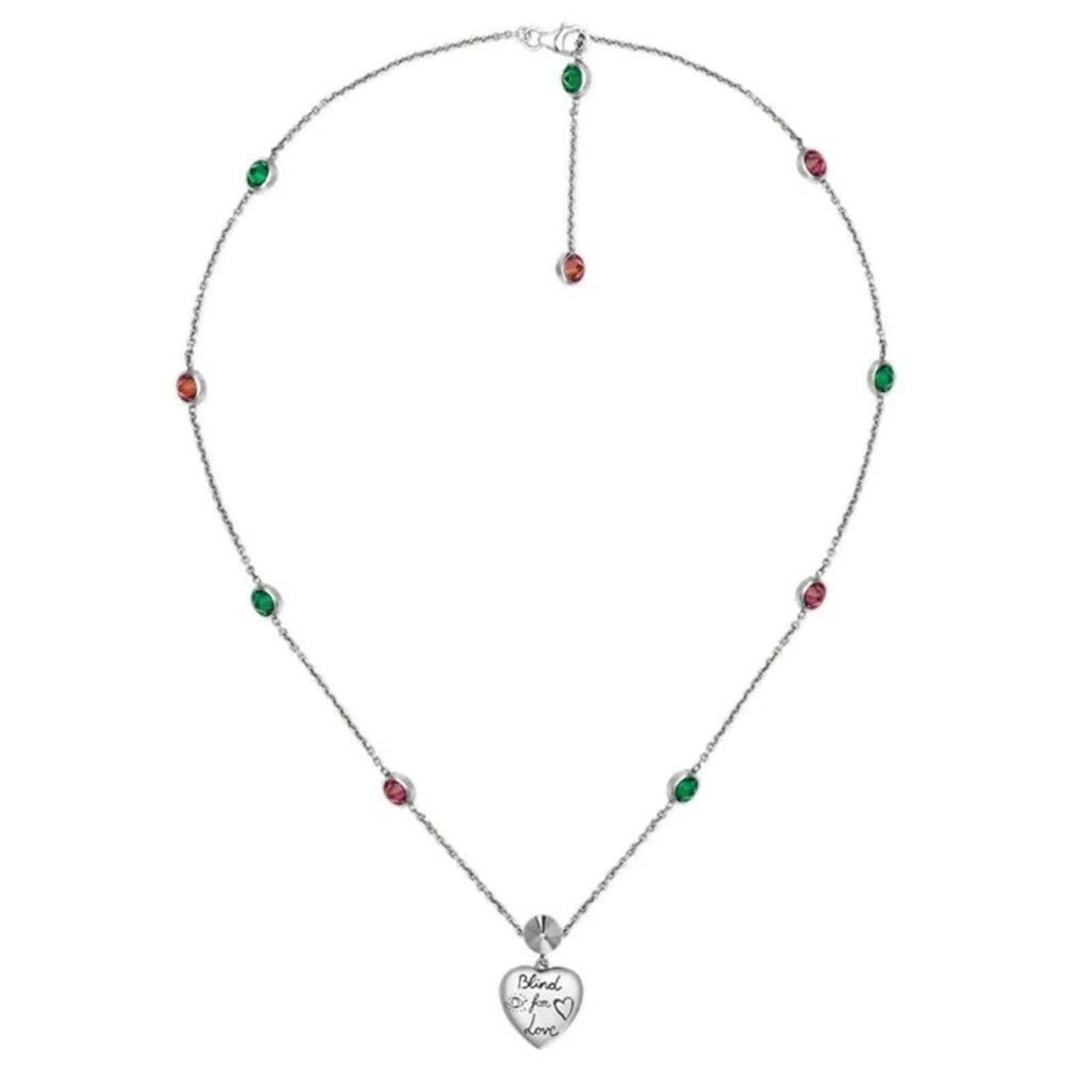 Gucci Gucci Sterling Silver Heart Necklace Pink Green Size ONE SIZE - 2 Thumbnail