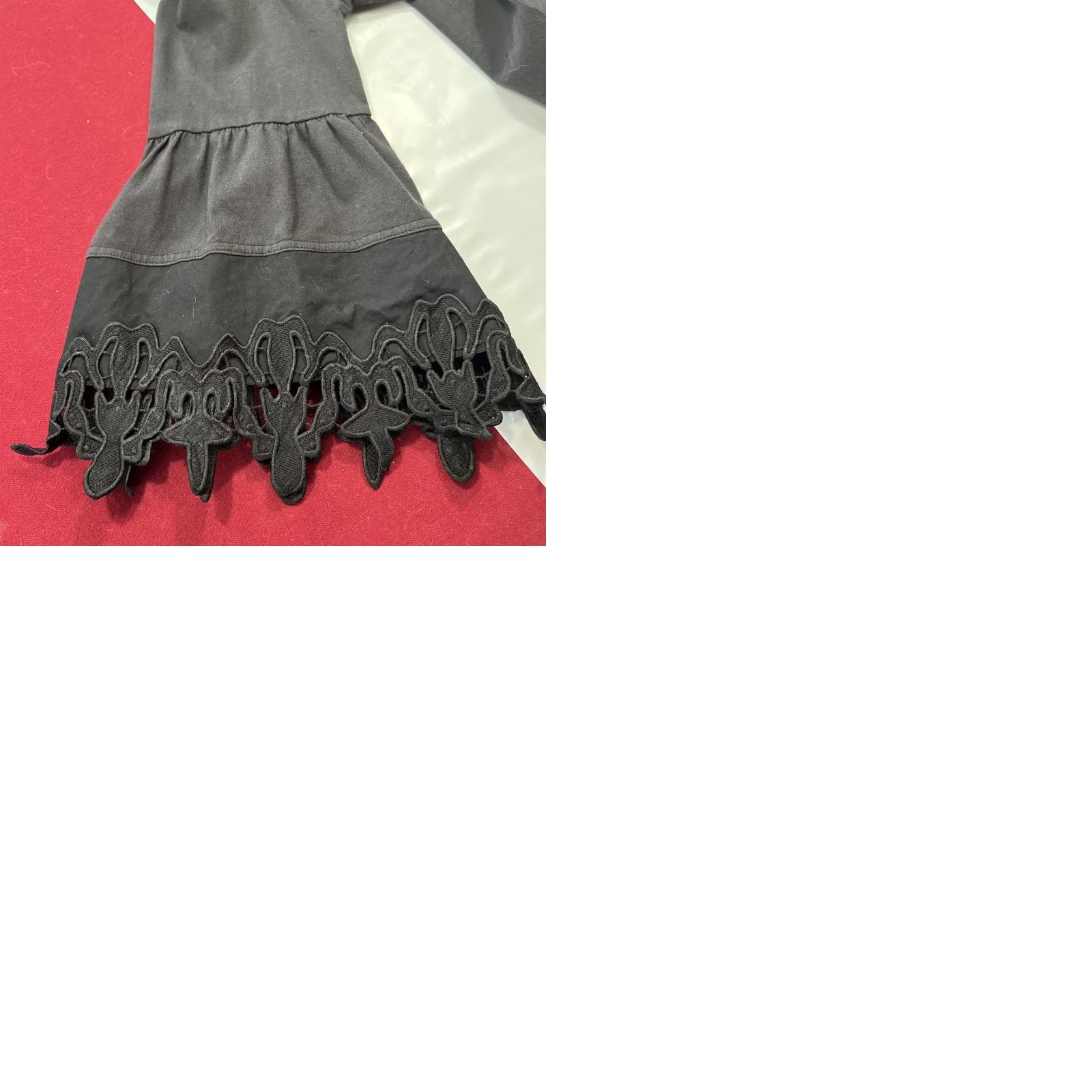 Bell Tyler Boe BLACK Shirt Women Small Wide Crocheted Lace jagged Bell Sleeves Cotton Size S / US 4 / IT 40 - 10 Thumbnail
