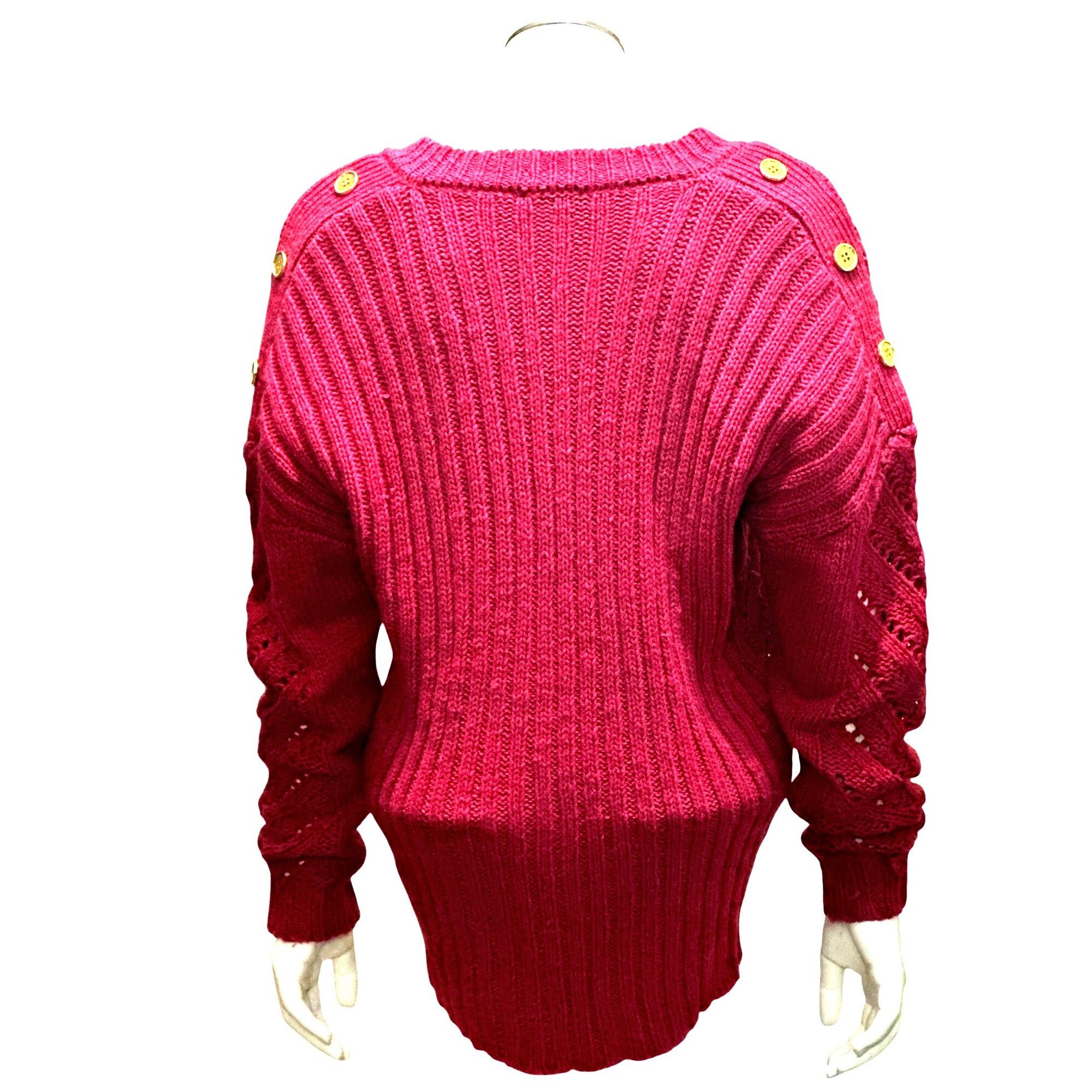 Venus Venus Small Raspberry Cable Knit Argyle V Neck Gold Button S Size S / US 4 / IT 40 - 5 Thumbnail